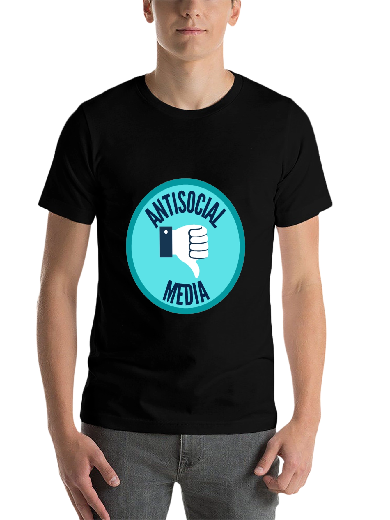 Black Antisocial Media Black T-Shirt with Thumbs Down Graphic view 7