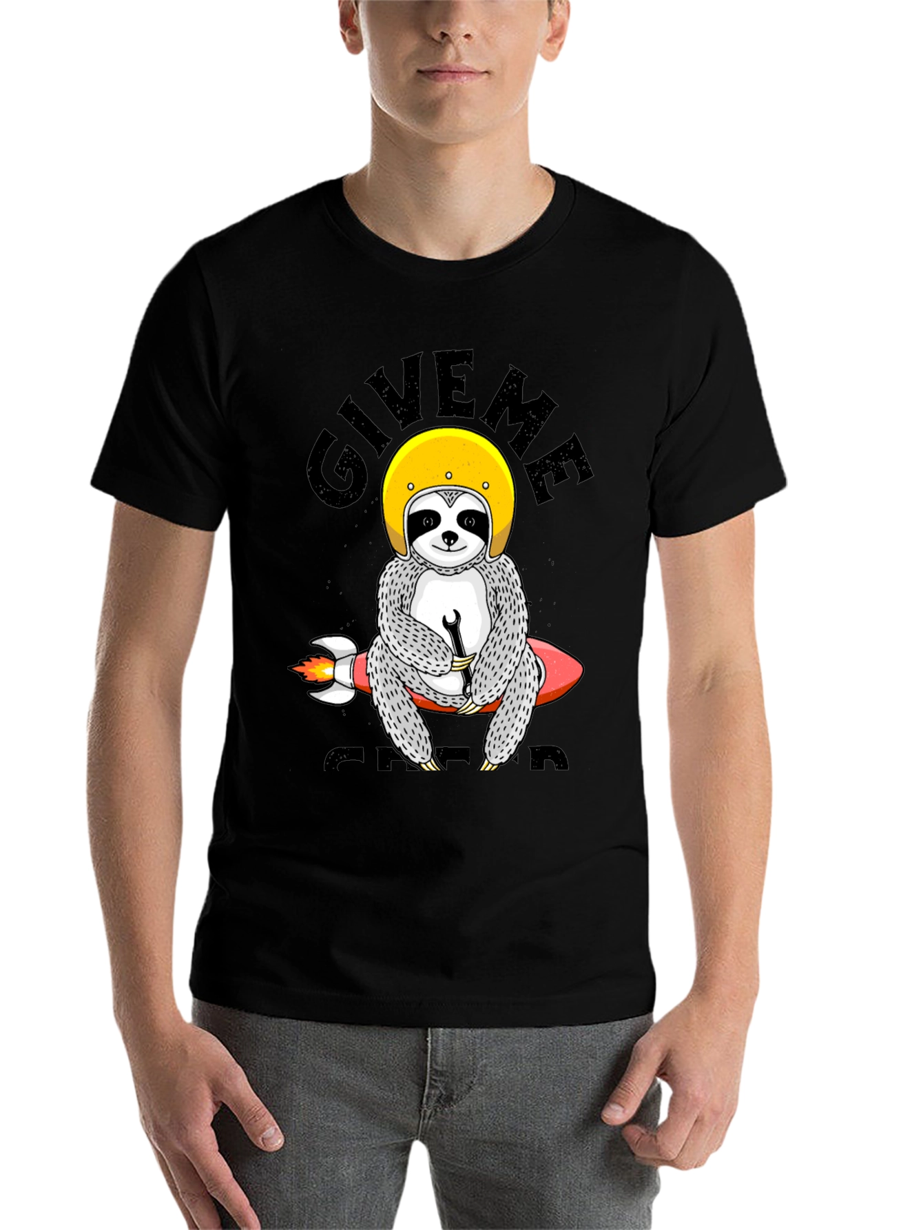 Black Sloth Rocket T-Shirt - Give Me Speed Funny Tee view 7