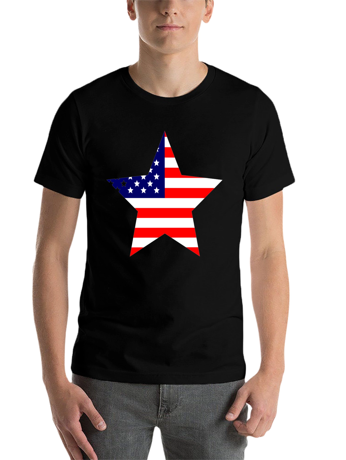 Black USA Flag Star Graphic Black T-Shirt view 7