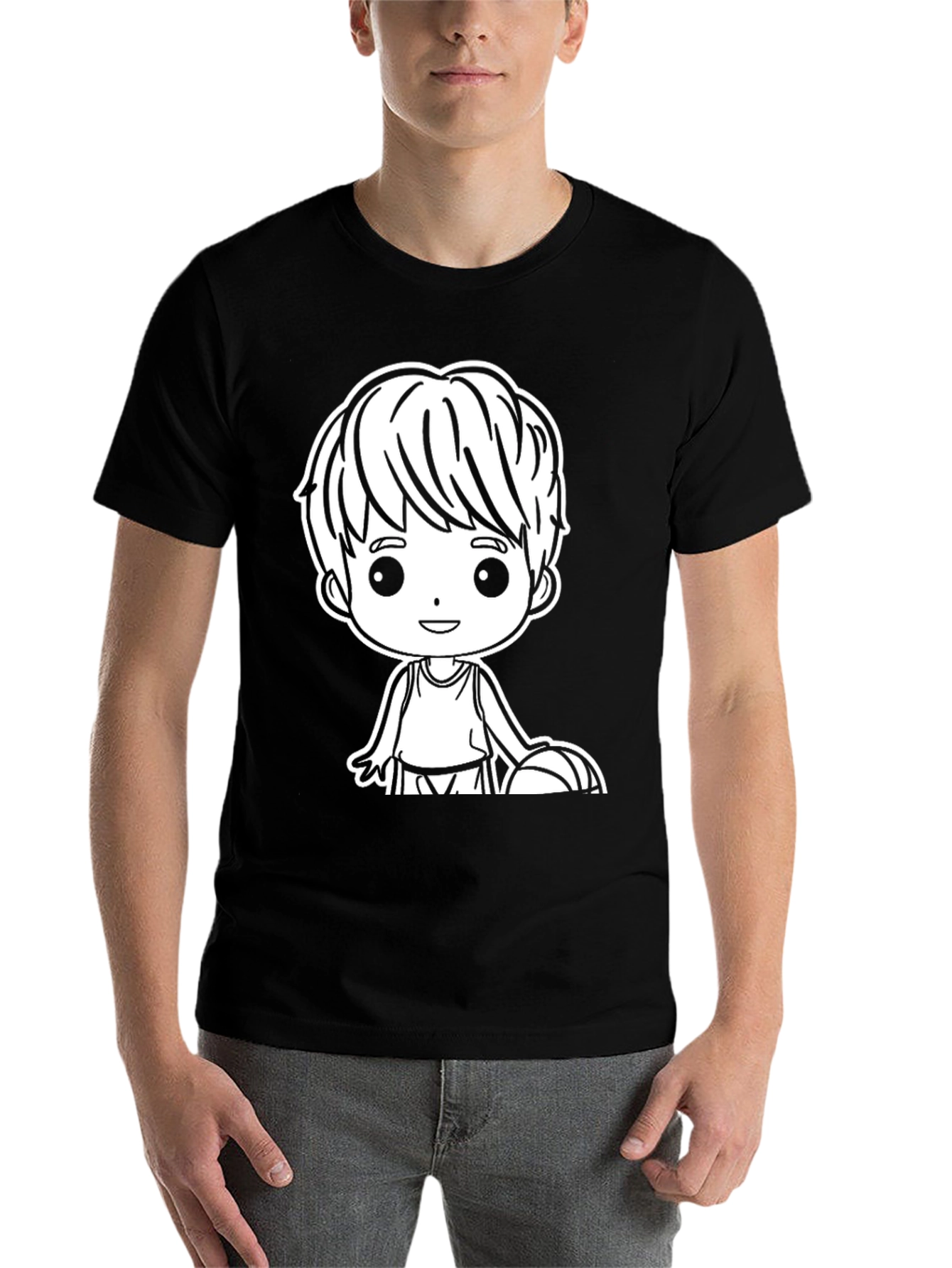Black Cartoon Boy Basketball Graphic Tee - Black view 7