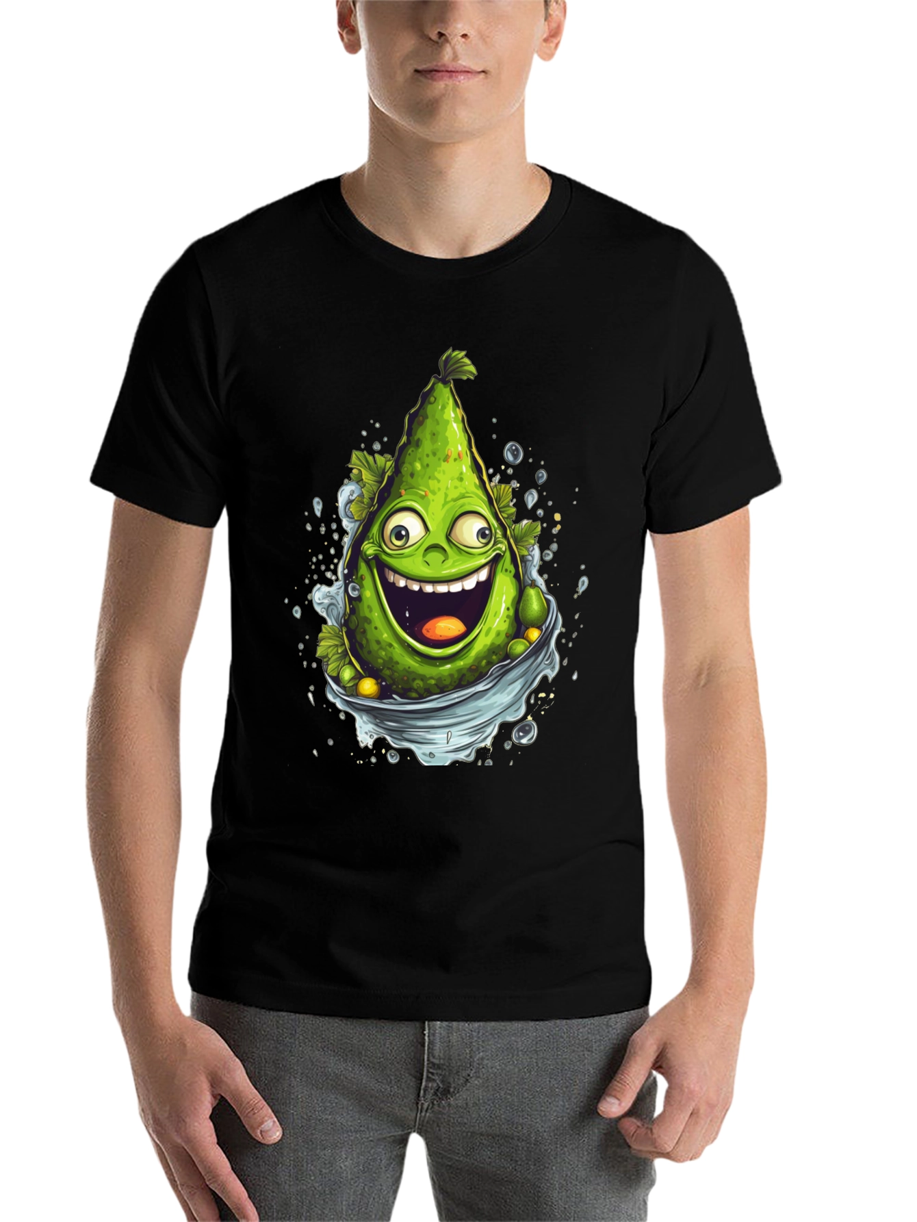 Black Funny Avocado Cartoon Graphic T-Shirt view 7