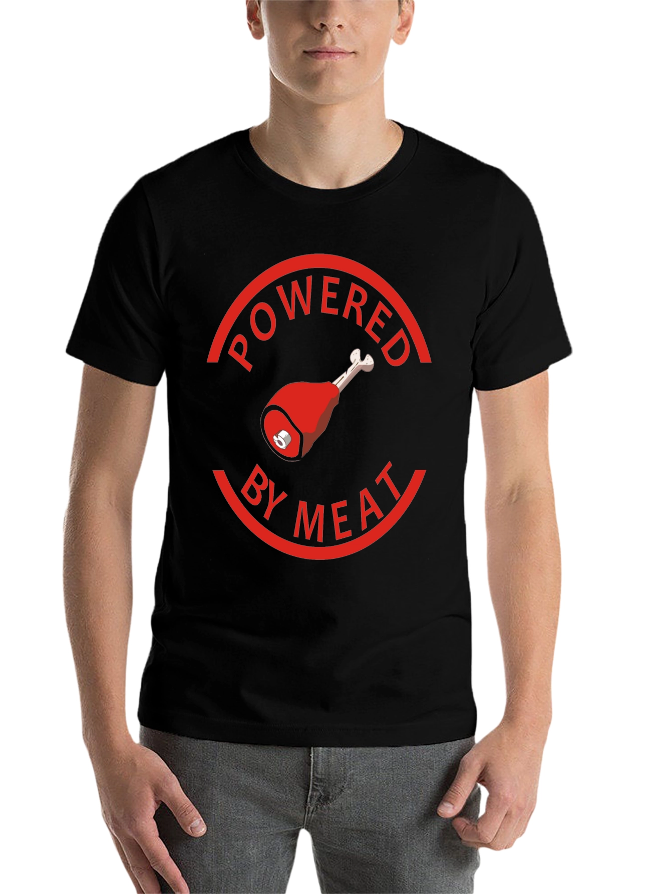 Black Powered By Meat T-Shirt - Novelty Graphic Tee view 7