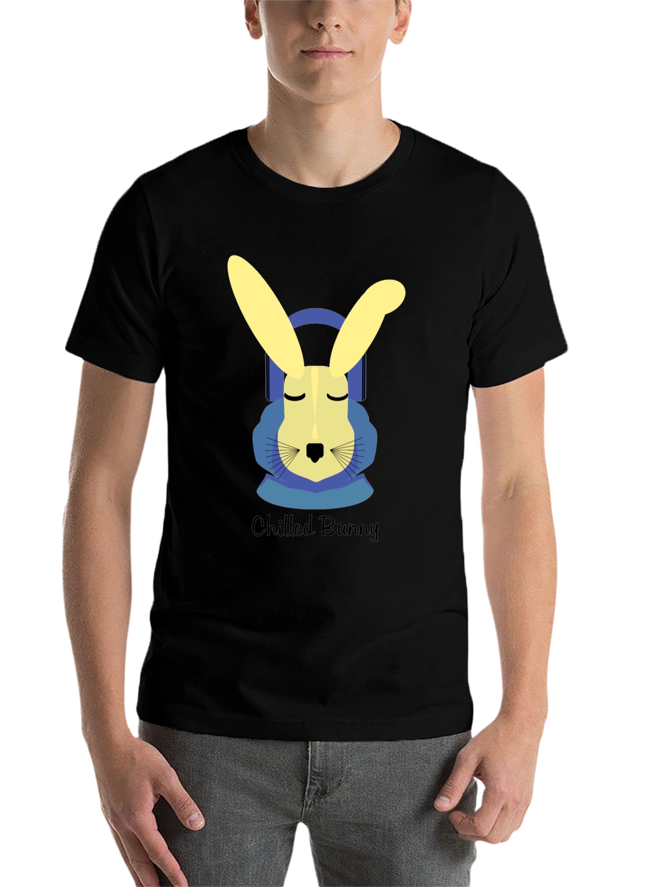 Black Chilled Bunny Graphic Tee - Black Cotton T-Shirt view 7