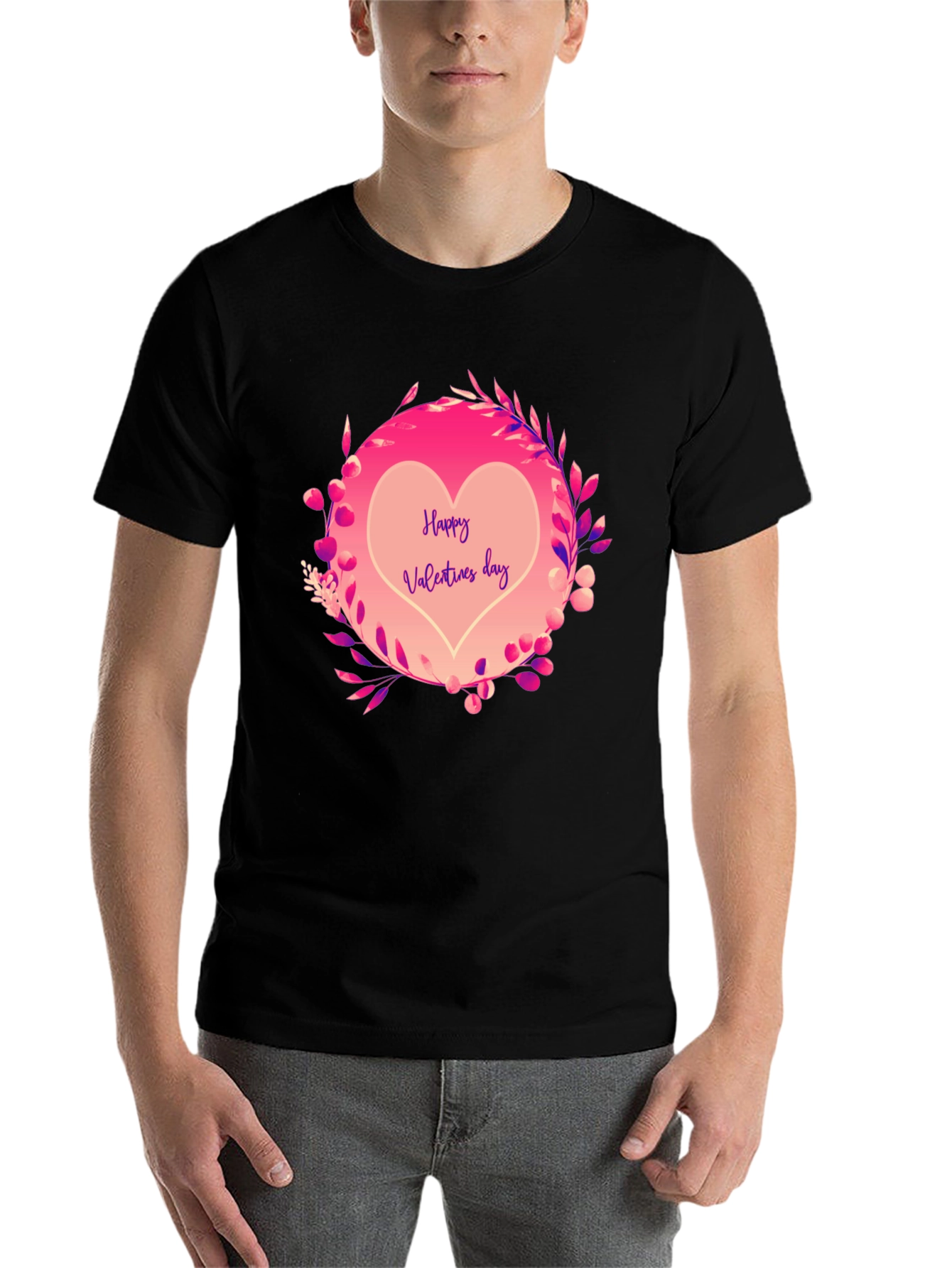 Black Happy Valentine's Day Heart Graphic Tee - Black view 7