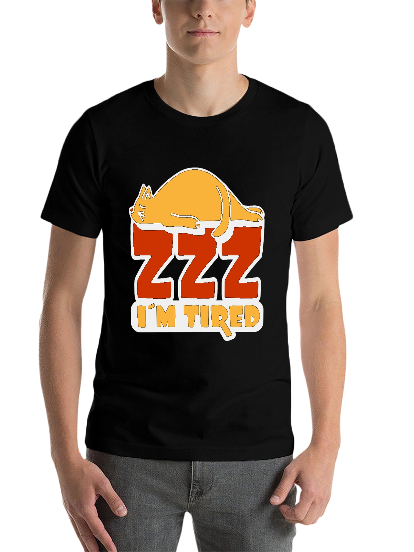 Black Funny Cat Zzz I'm Tired Graphic T-Shirt view 7