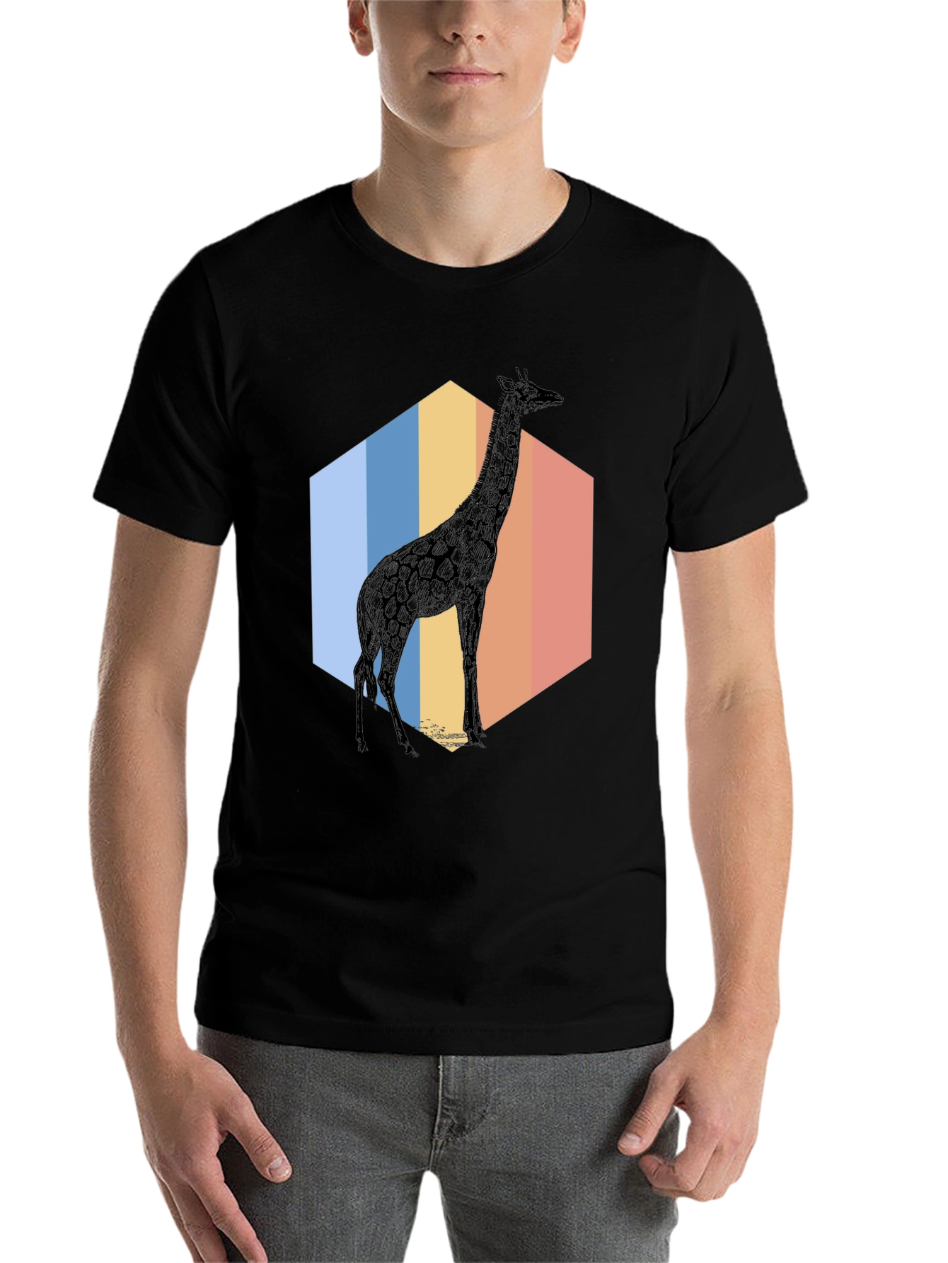 Black Giraffe Hexagon T-Shirt - Cool Animal Graphic Tee view 7
