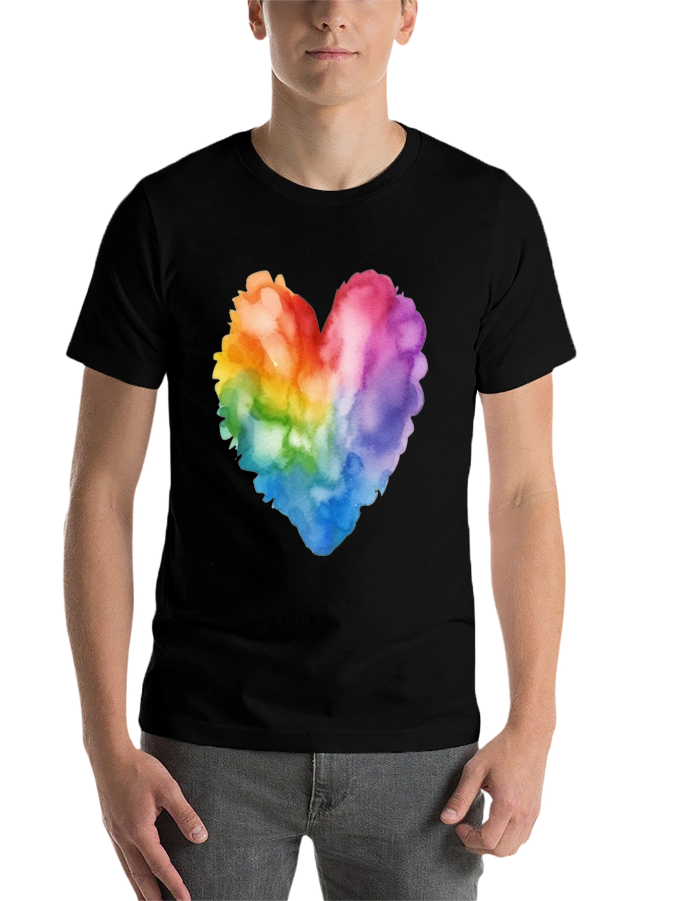 Black Rainbow Heart Watercolor T-Shirt - Pride Style view 7