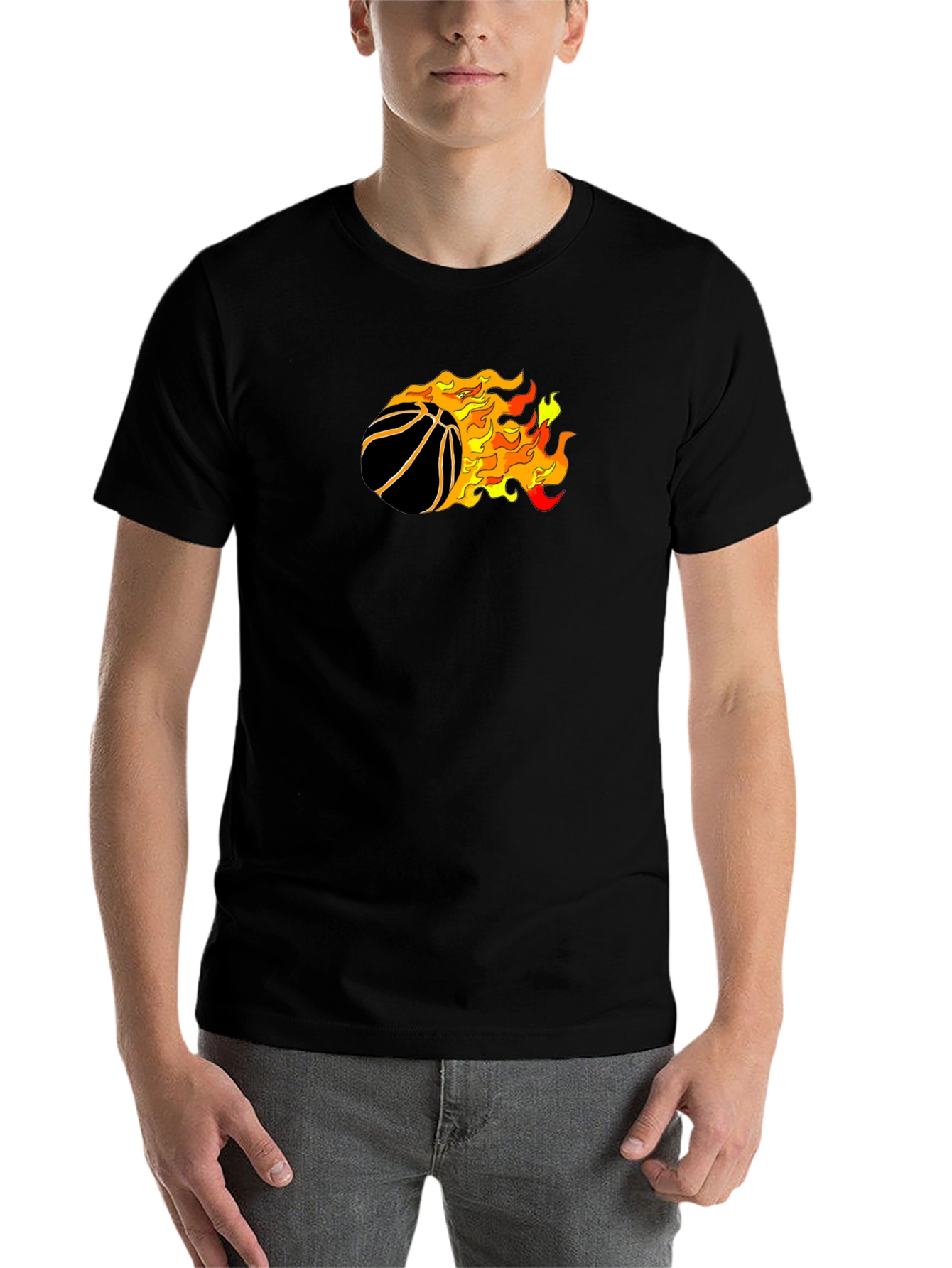 Black Flaming Basketball Graphic T-Shirt view 7