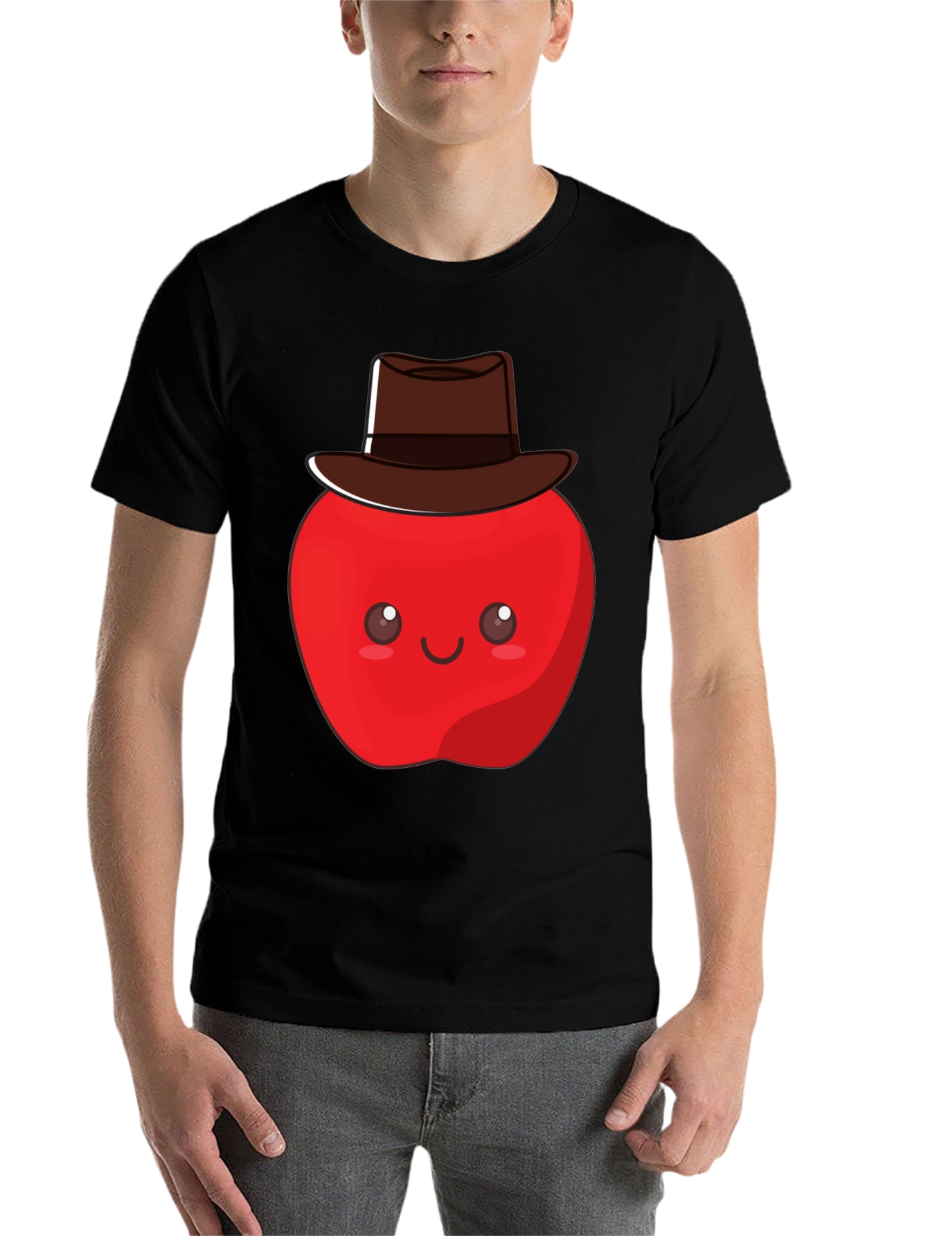 Black Cute Apple Cowboy T-Shirt - Unisex Graphic Tee view 7