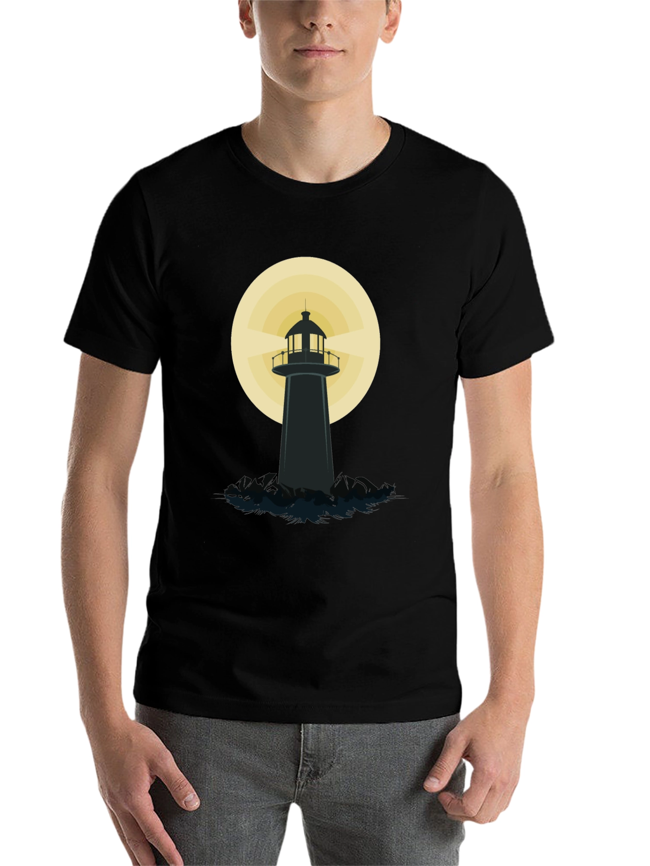 Black Lighthouse Graphic T-Shirt - Black Cotton Blend view 7