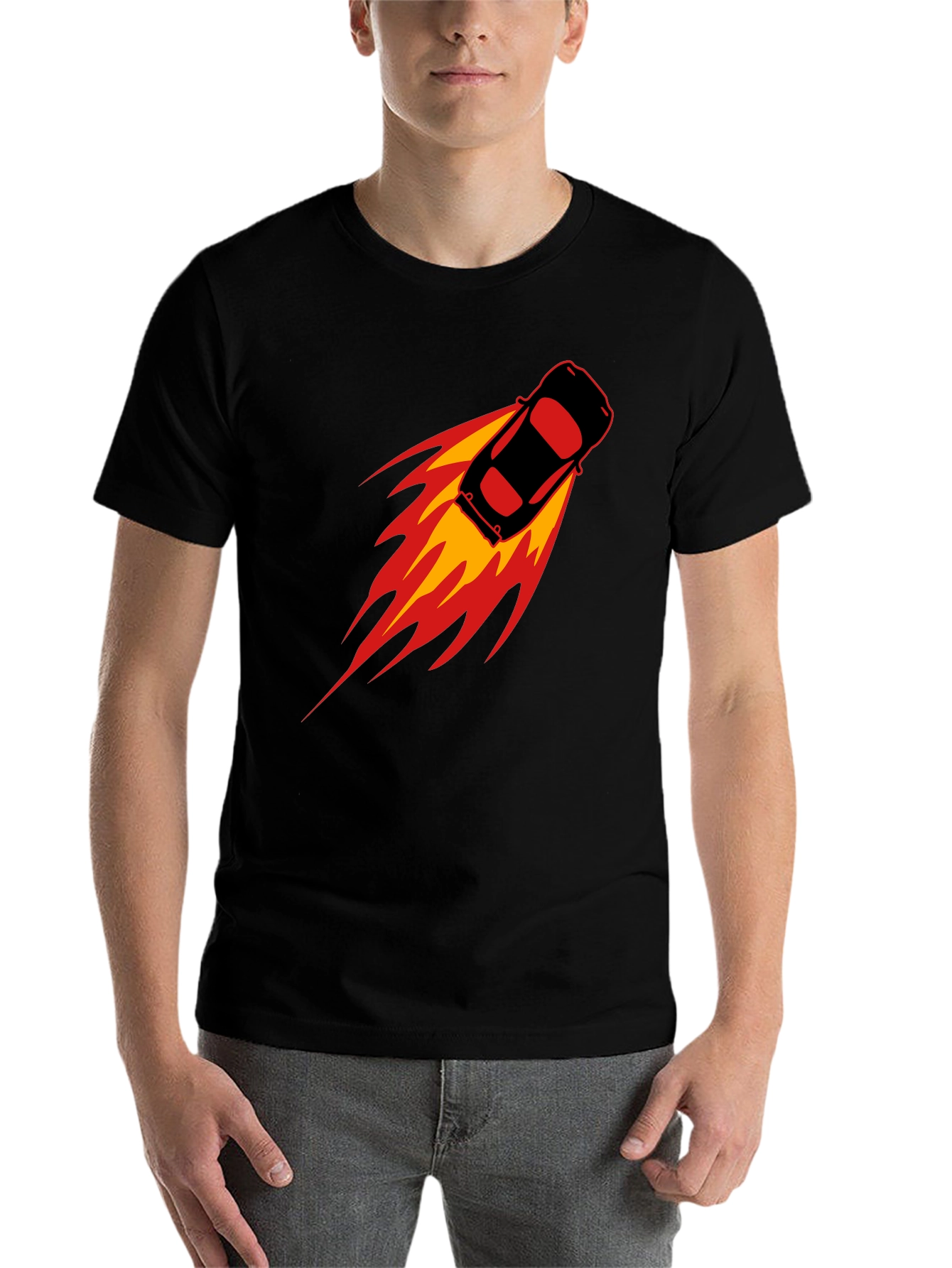 Black Speed Demon T-Shirt: Black Car with Flames view 7