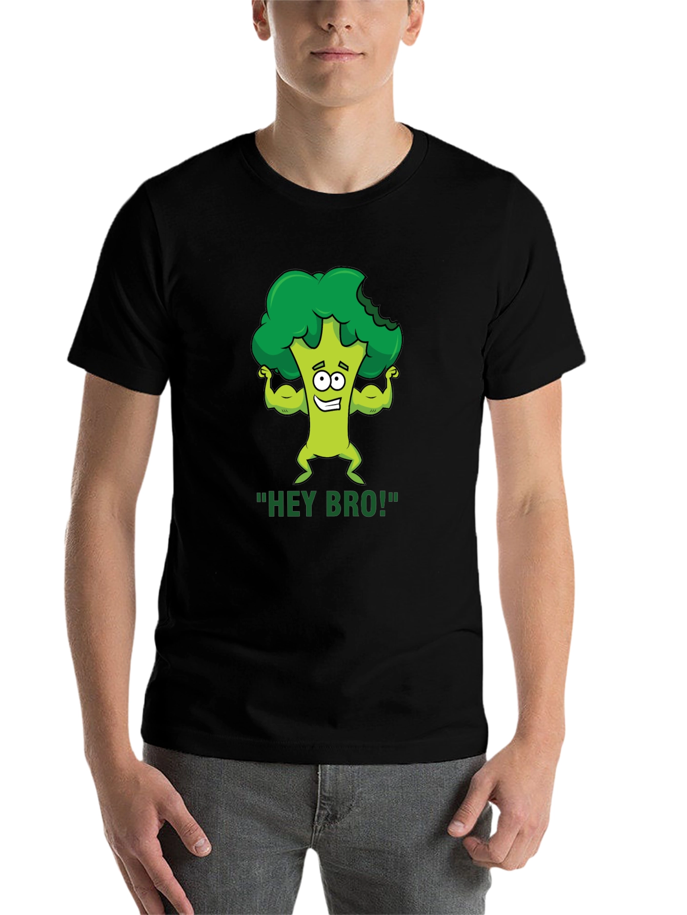 Black Hey Bro! Broccoli Gym Humor T-Shirt view 7