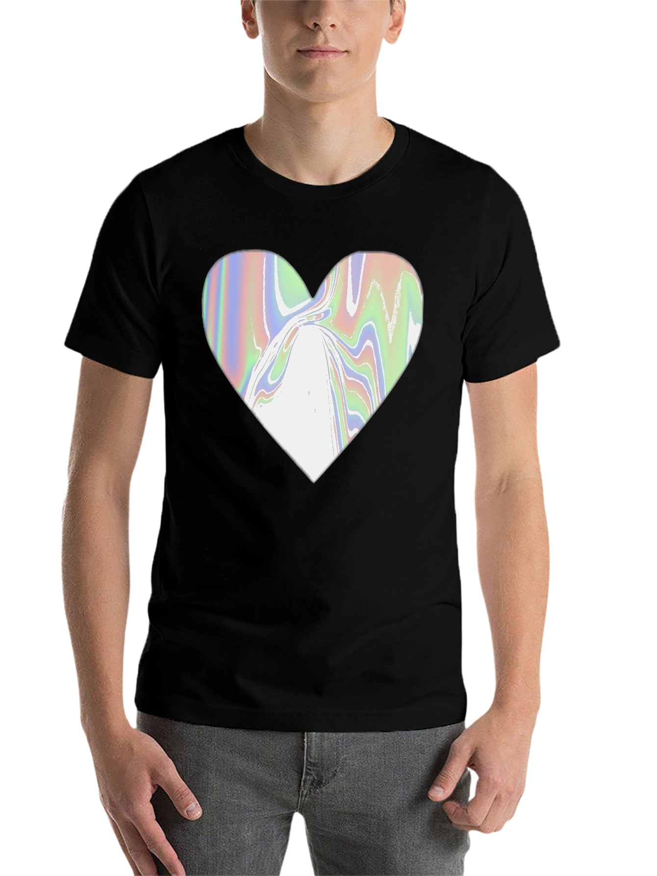 Black Abstract Heart Graphic Tee - Modern Black T-Shirt view 7