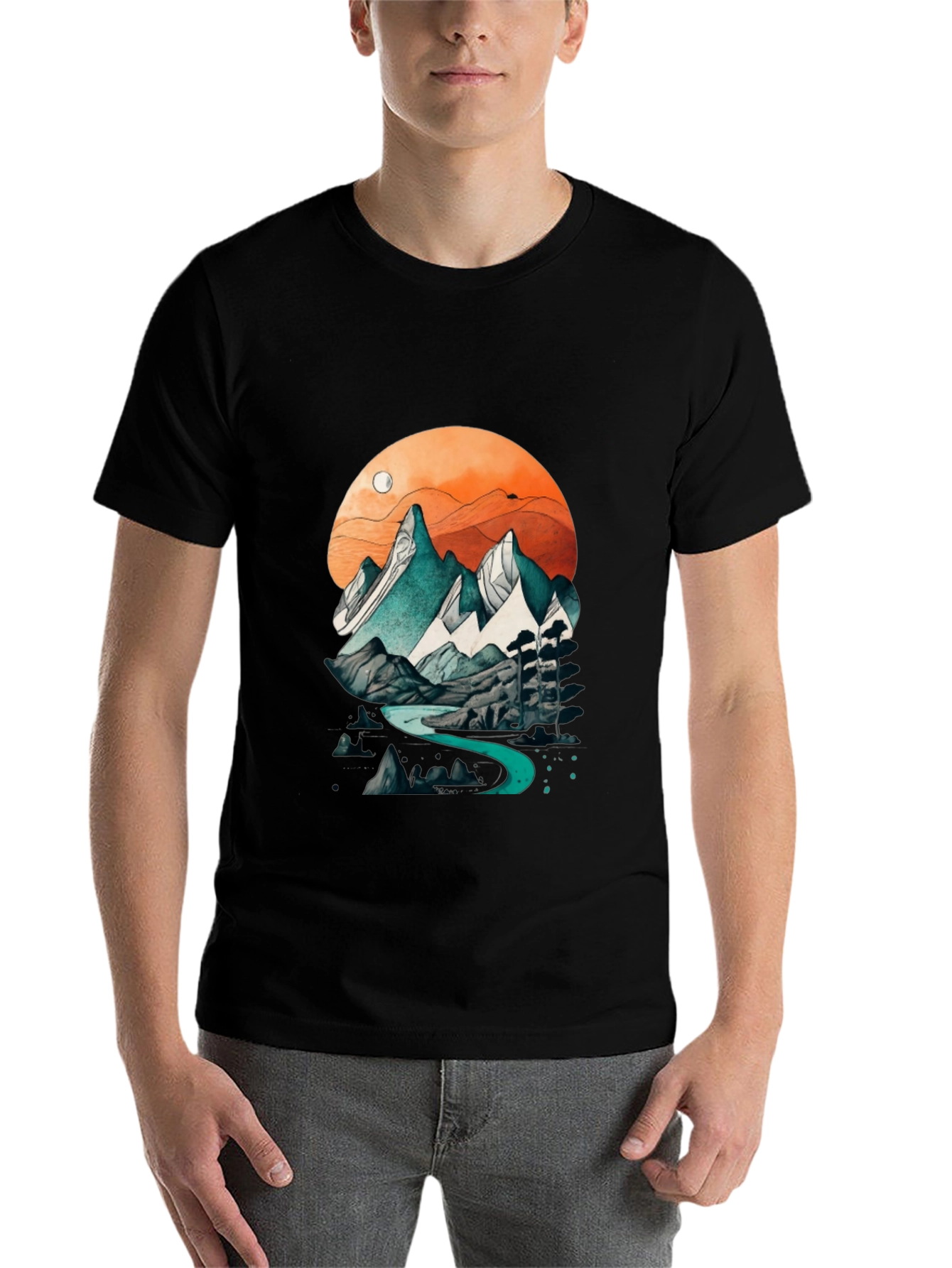 Black Mountain River Graphic Tee - Nature Inspired Design view 7