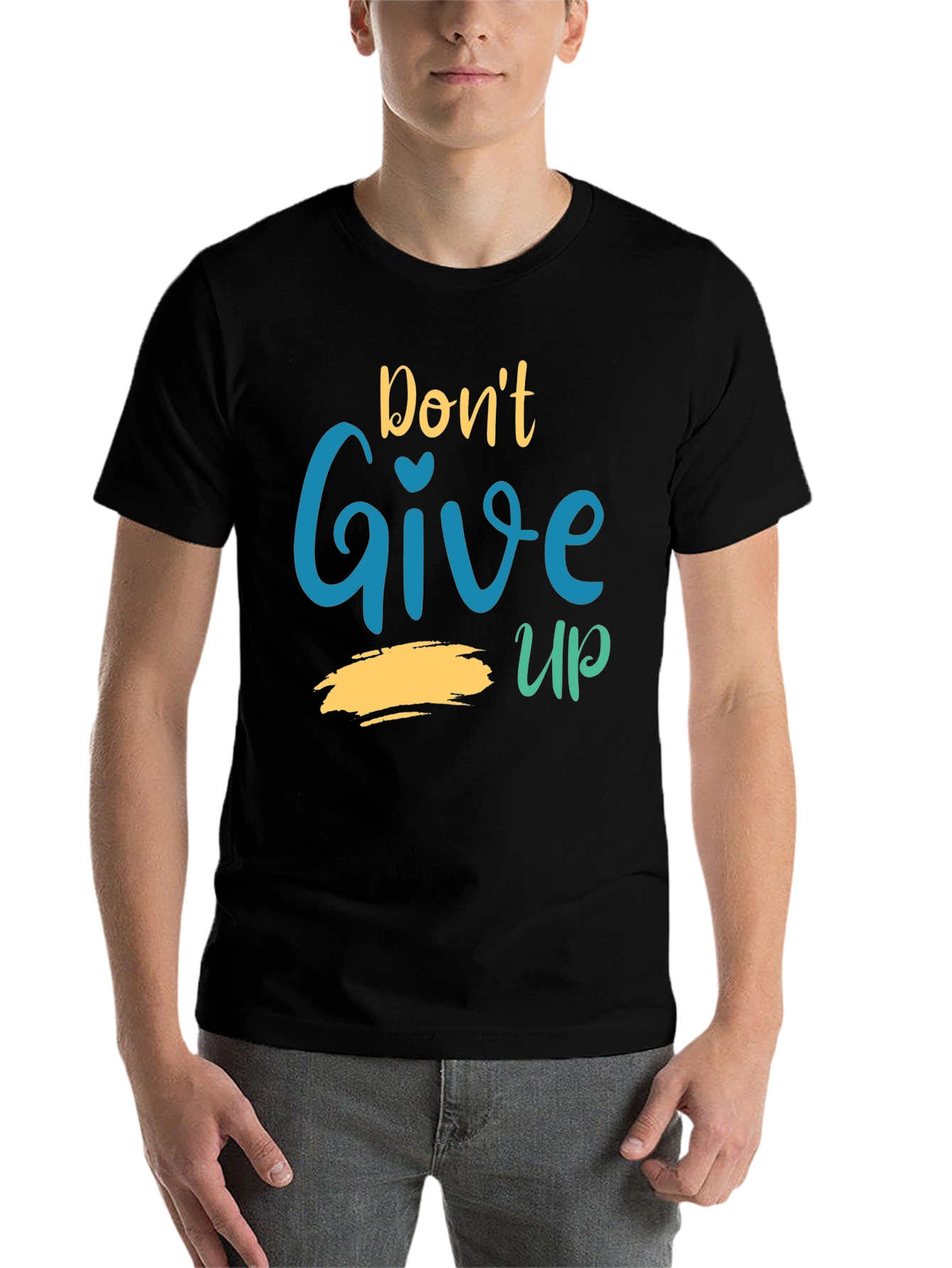 Black Motivational Graphic Tee - Don't Give Up T-Shirt view 7