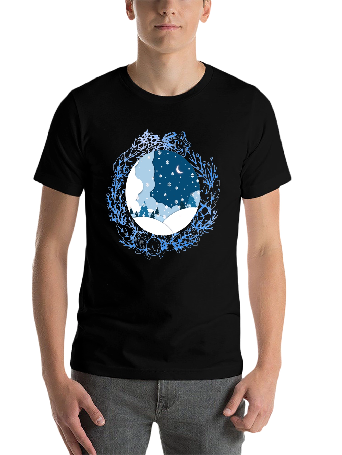 Black Winter Scene Graphic Tee - Festive Holiday Apparel view 7