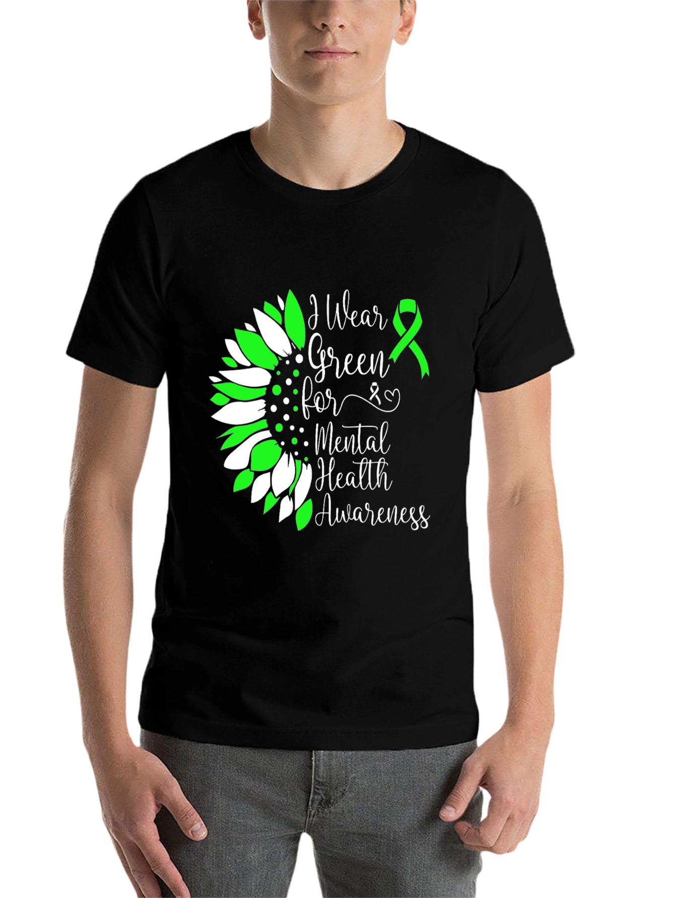 Mental Health Awareness T-Shirt Green Ribbon Sunflower - 7