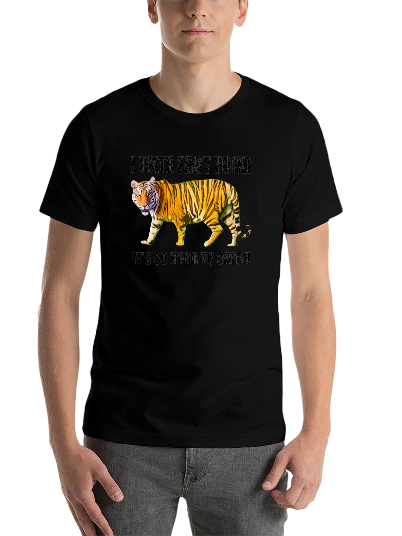 Black Funny Tiger Fast Food Humor Graphic T-Shirt view 7