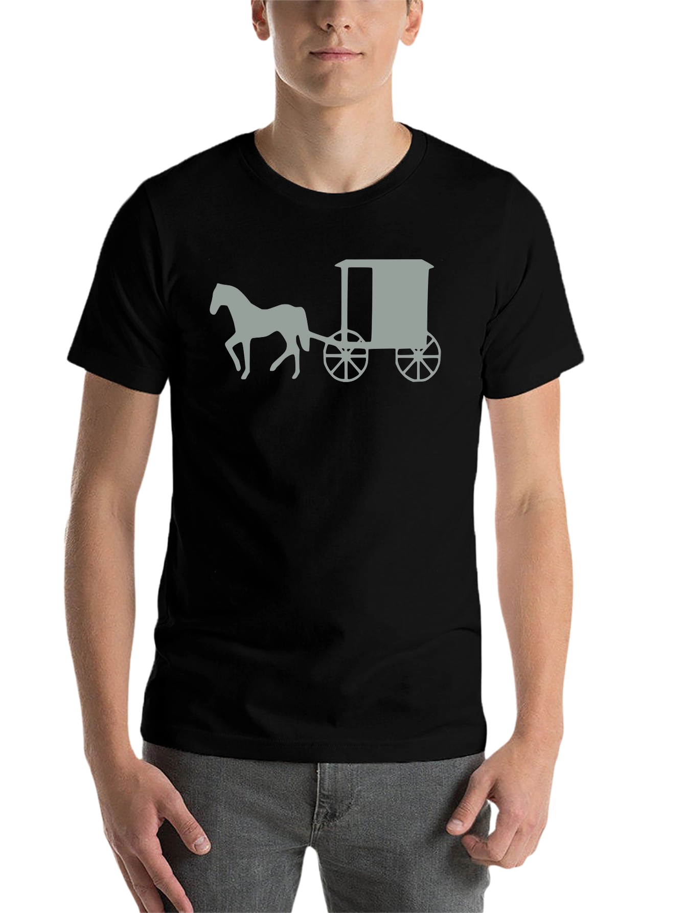 Black Amish Horse and Buggy Black Graphic Tee view 7