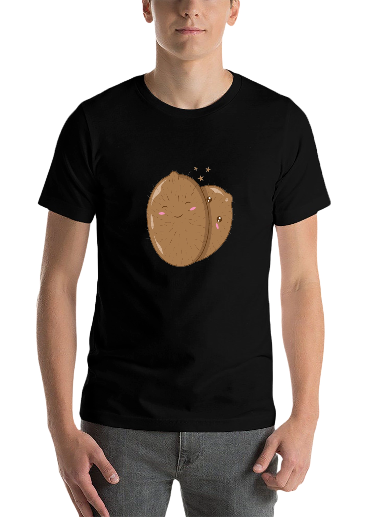 Black Cute Kiwi Couple Graphic T-Shirt - Unisex Black Tee view 7