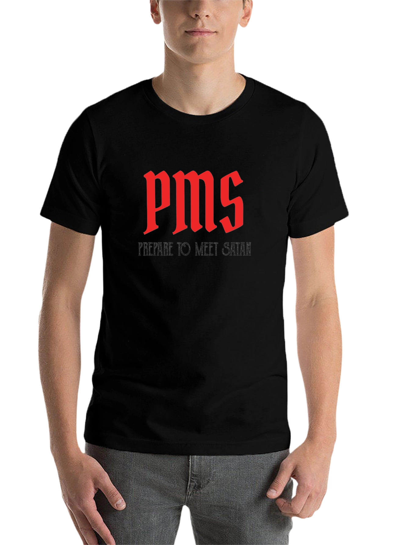 Black PMS Hail Satan Funny Graphic Tee view 7