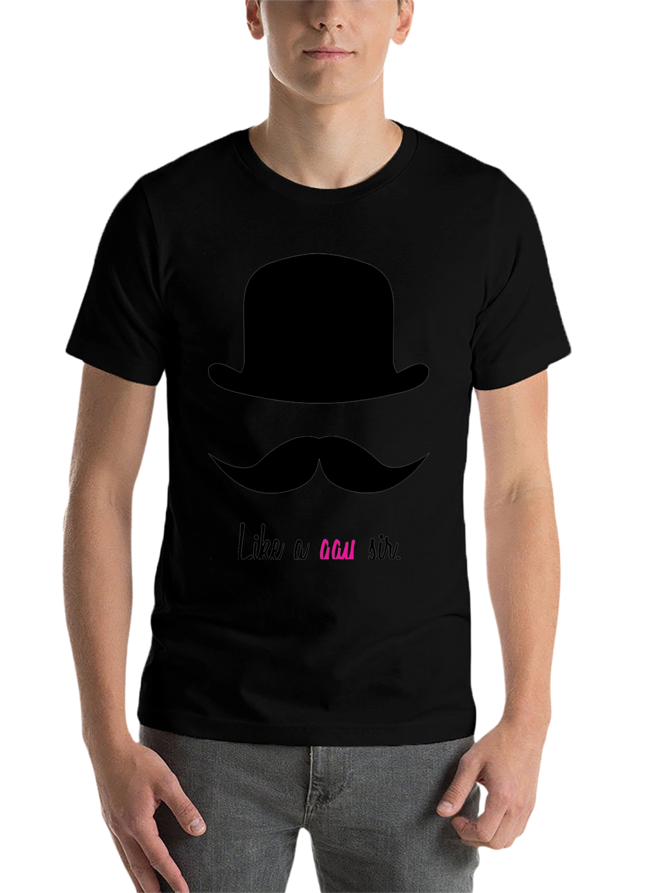 Black Dapper Mustache & Bowler Hat Graphic Tee - Like a GAU Sir view 7