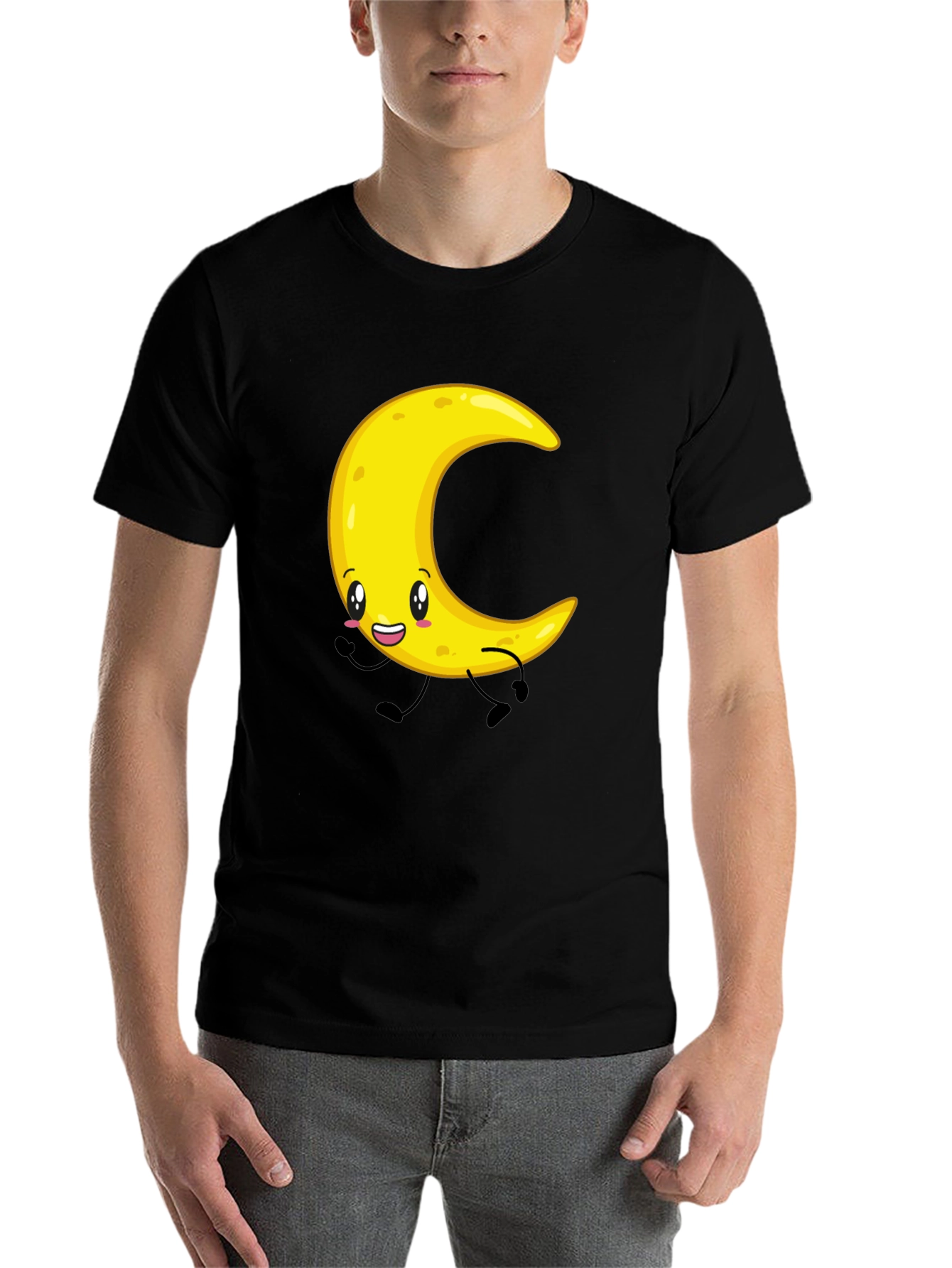 Black Crescent Moon Cartoon Graphic Tee - Black view 7