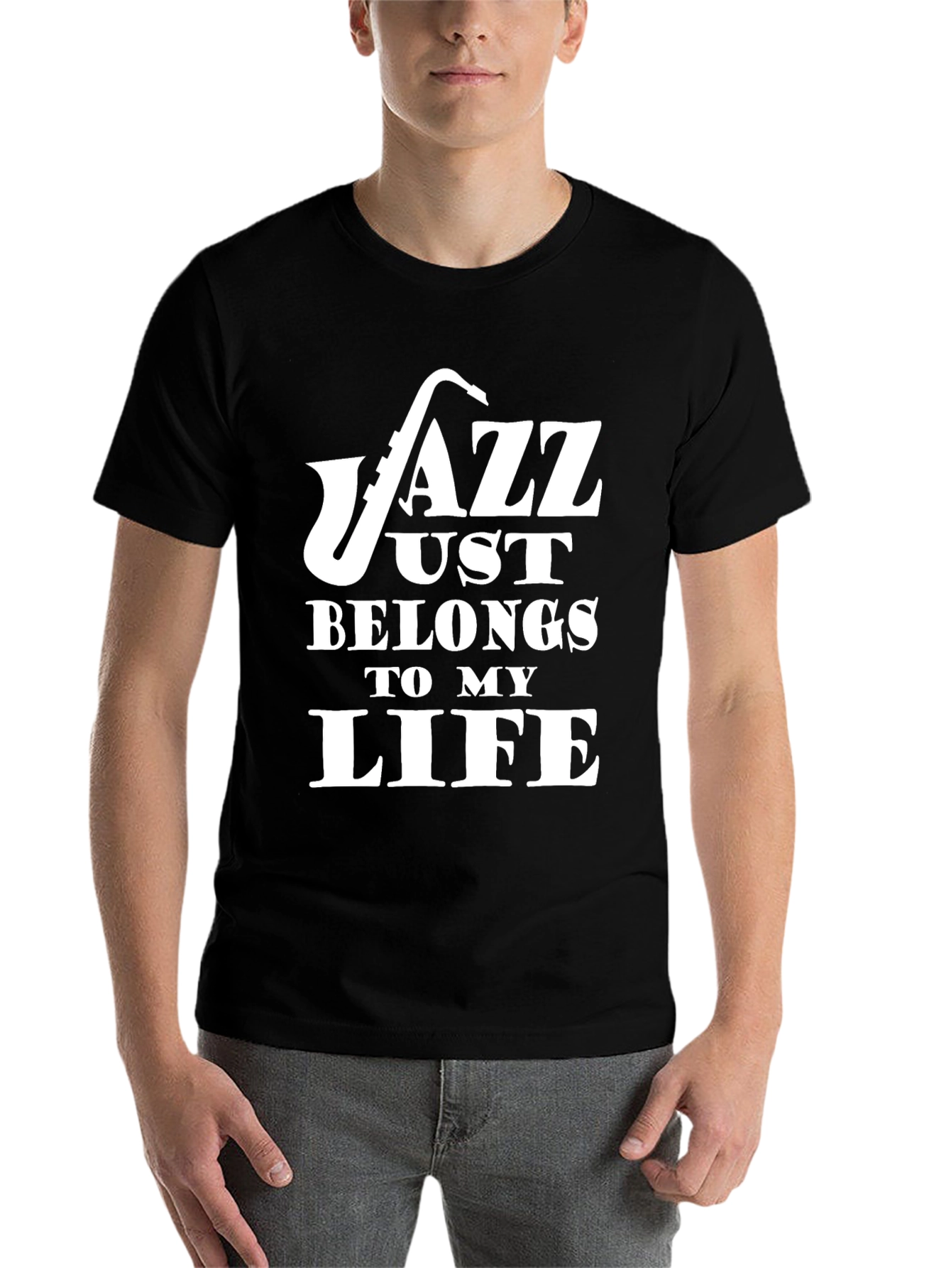 Black Jazz Music T-Shirt - "Jazz Belongs To My Life" - Saxophone Graphic view 7