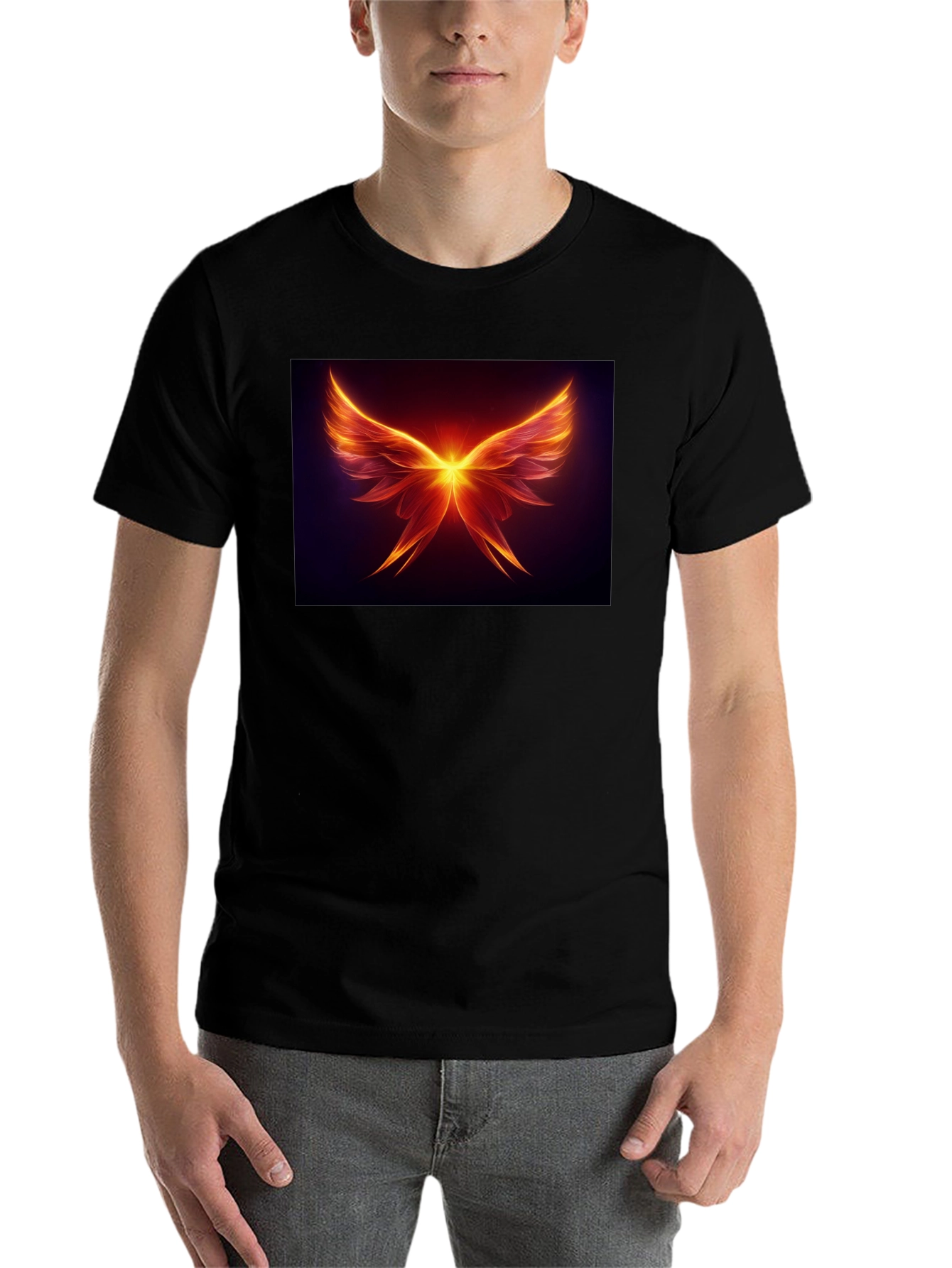 Black Fiery Wings Graphic Tee - Black Cotton Blend view 7