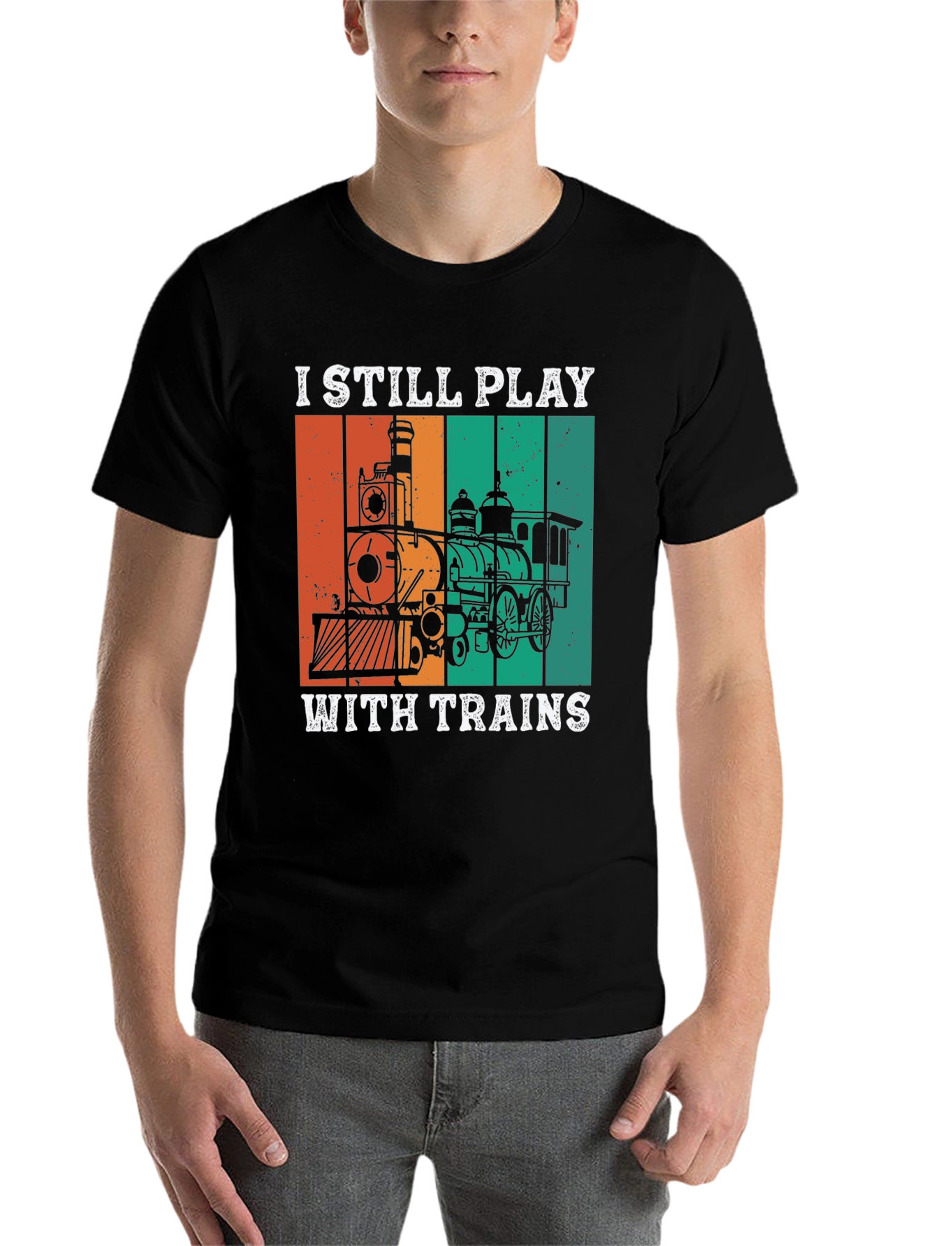 Black I Still Play with Trains T-Shirt view 7