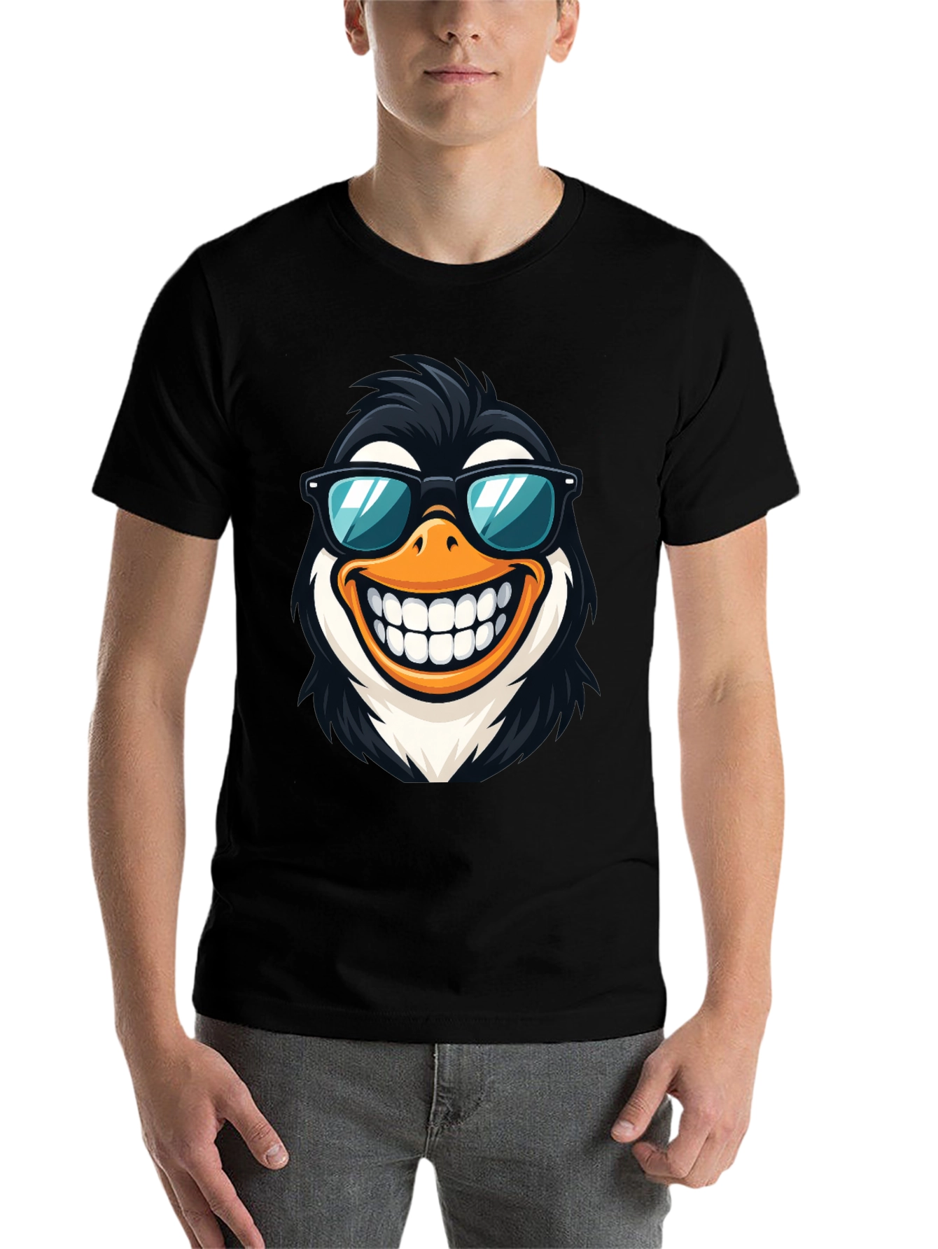 Black Cool Penguin Graphic Tee - Black Cotton T-Shirt view 7