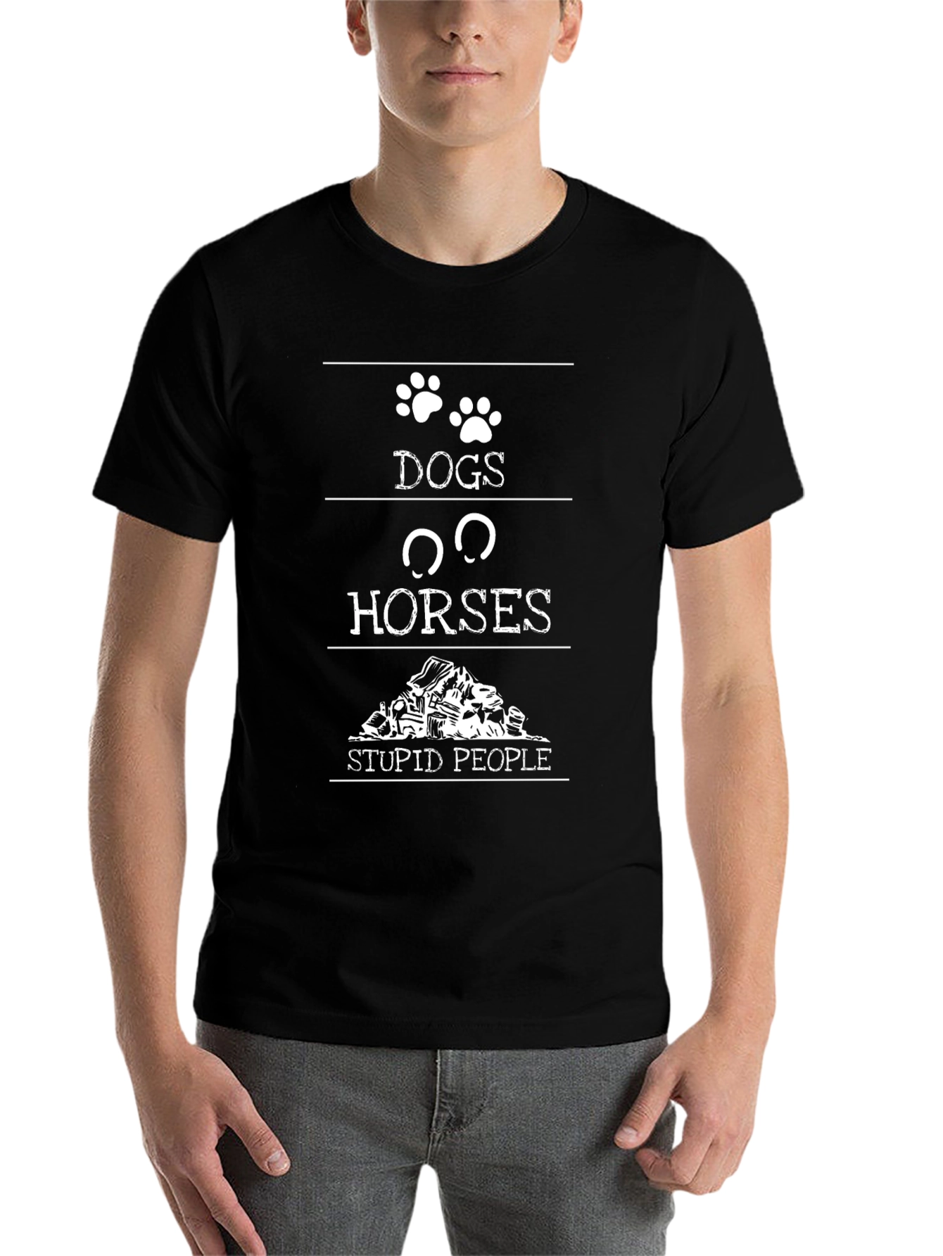 Black Dogs Horses Stupid People Graphic Tee view 7