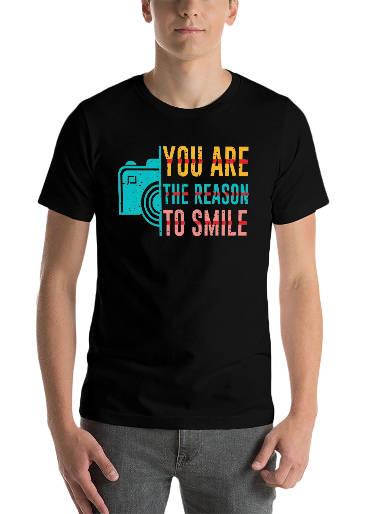 Black You Are The Reason To Smile Camera Graphic Tee view 7