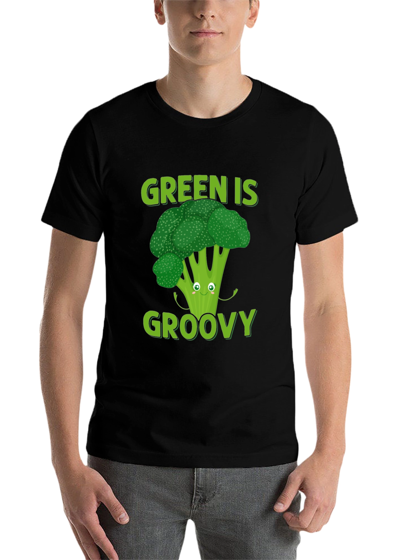 Black Green is Groovy Broccoli T-Shirt view 7