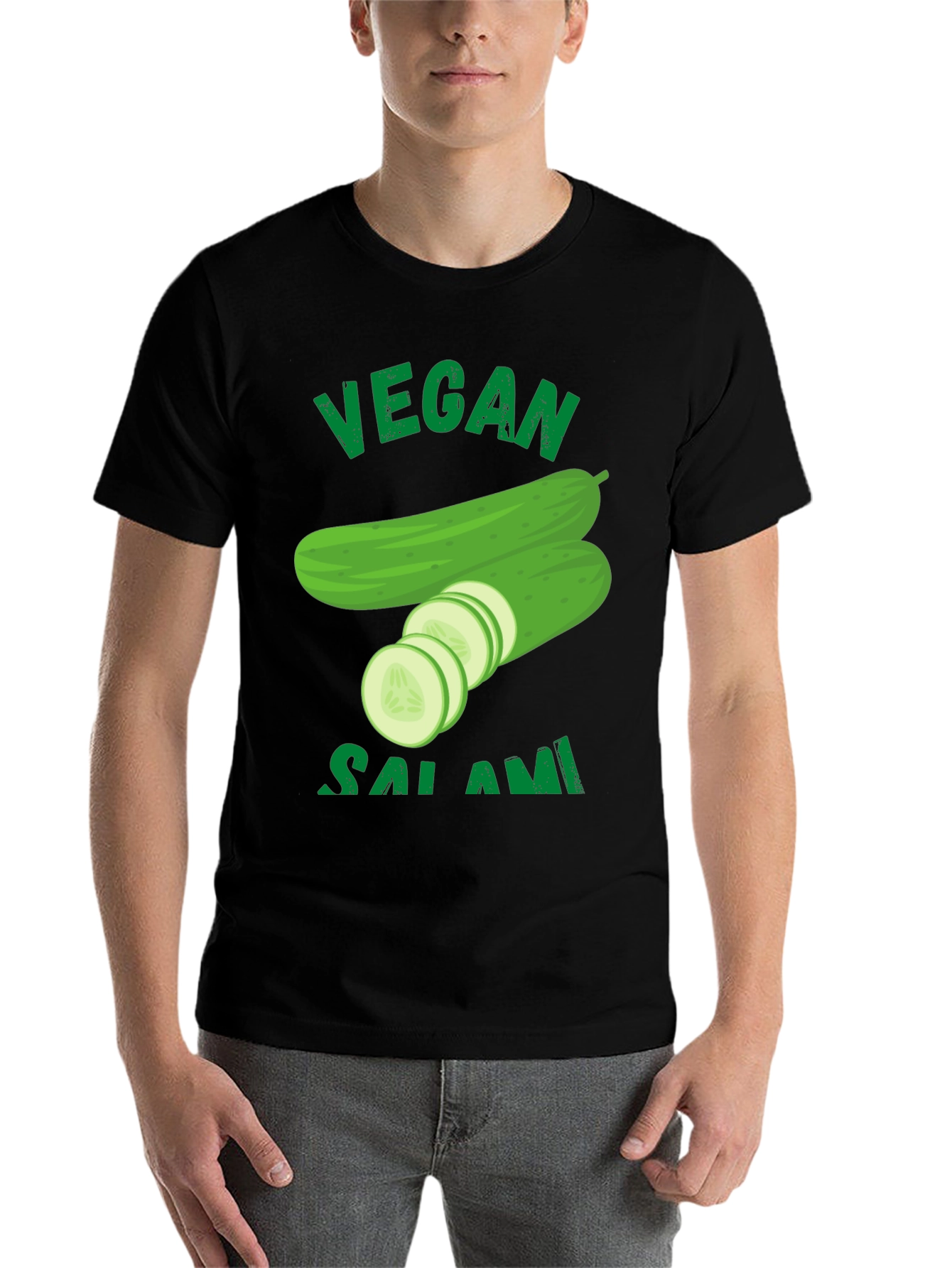 Black Vegan Salami Cucumber Graphic T-Shirt view 7