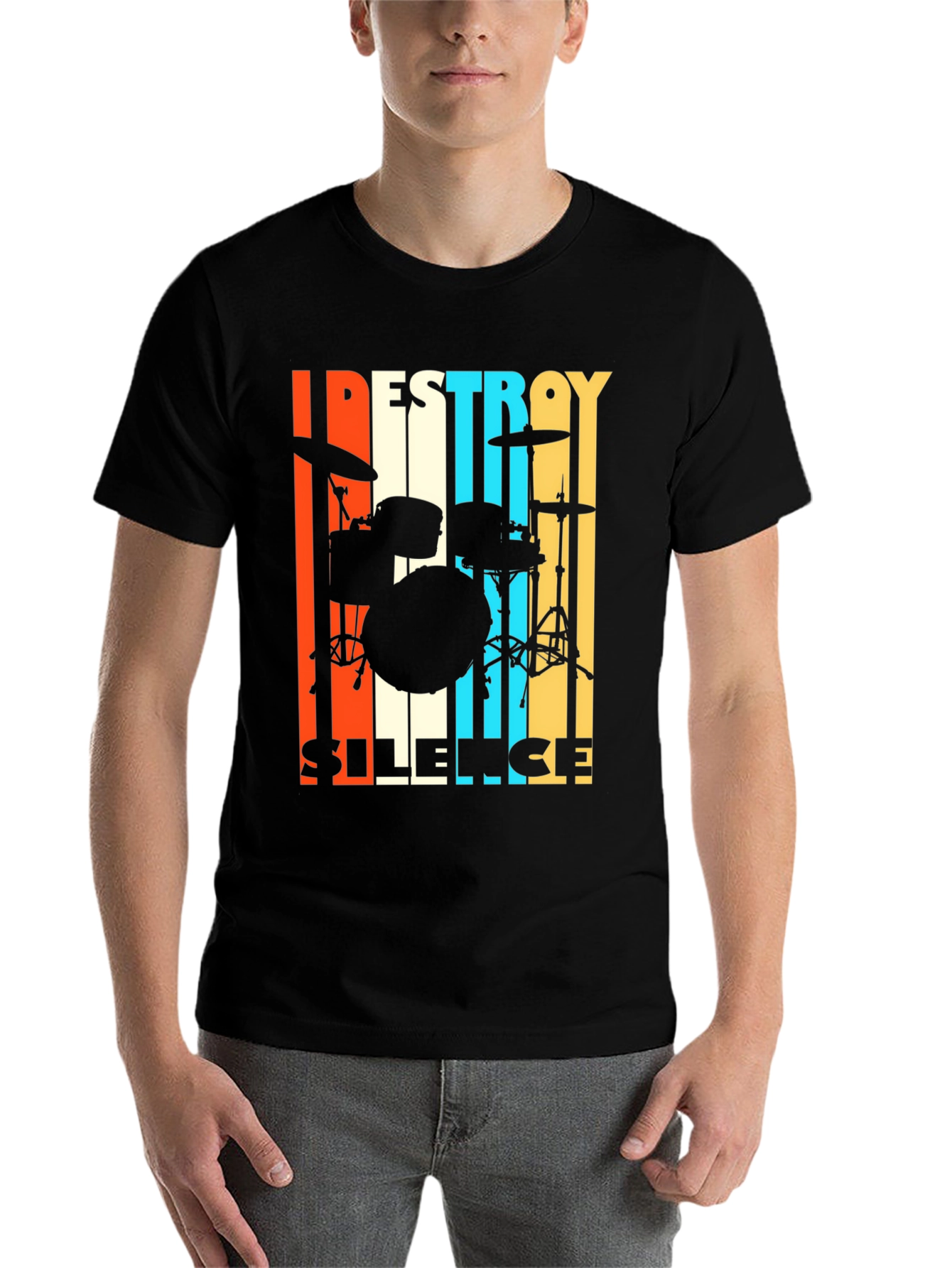 Black Destroy Silence Drummer T-Shirt view 7