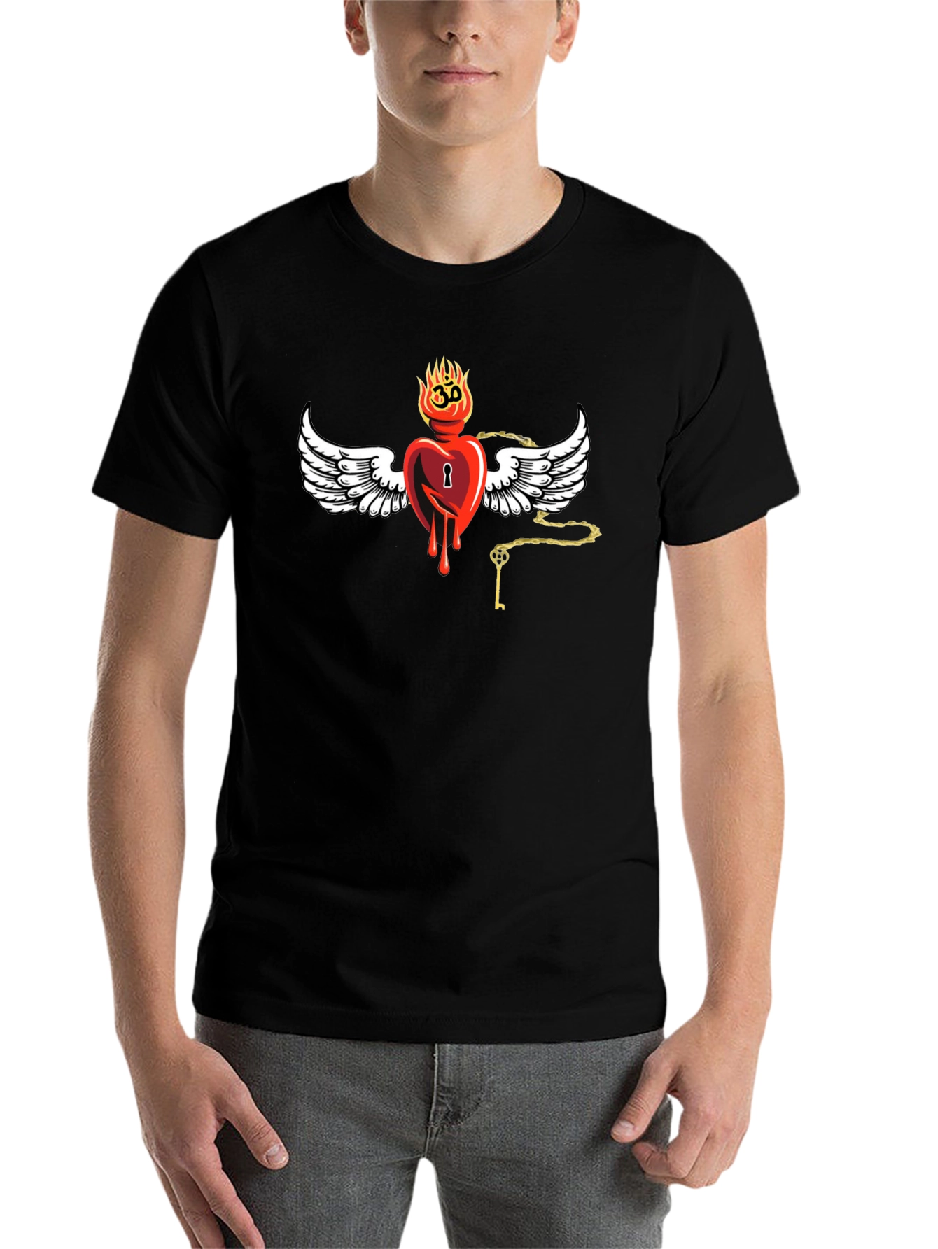 Black Heart with Wings Graphic Print T-Shirt view 7