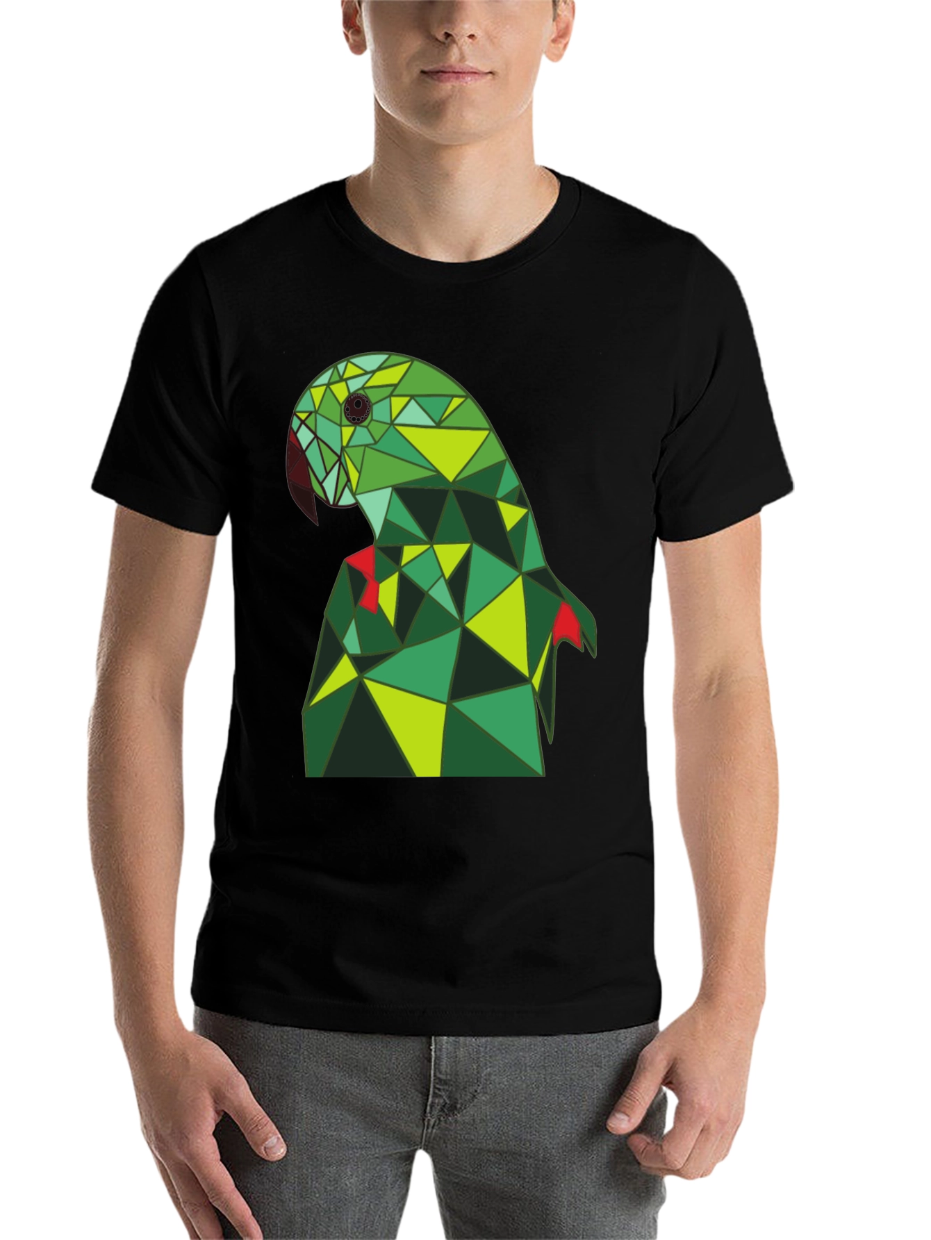 Black Geometric Parrot Tee - Stylish Graphic Print view 7