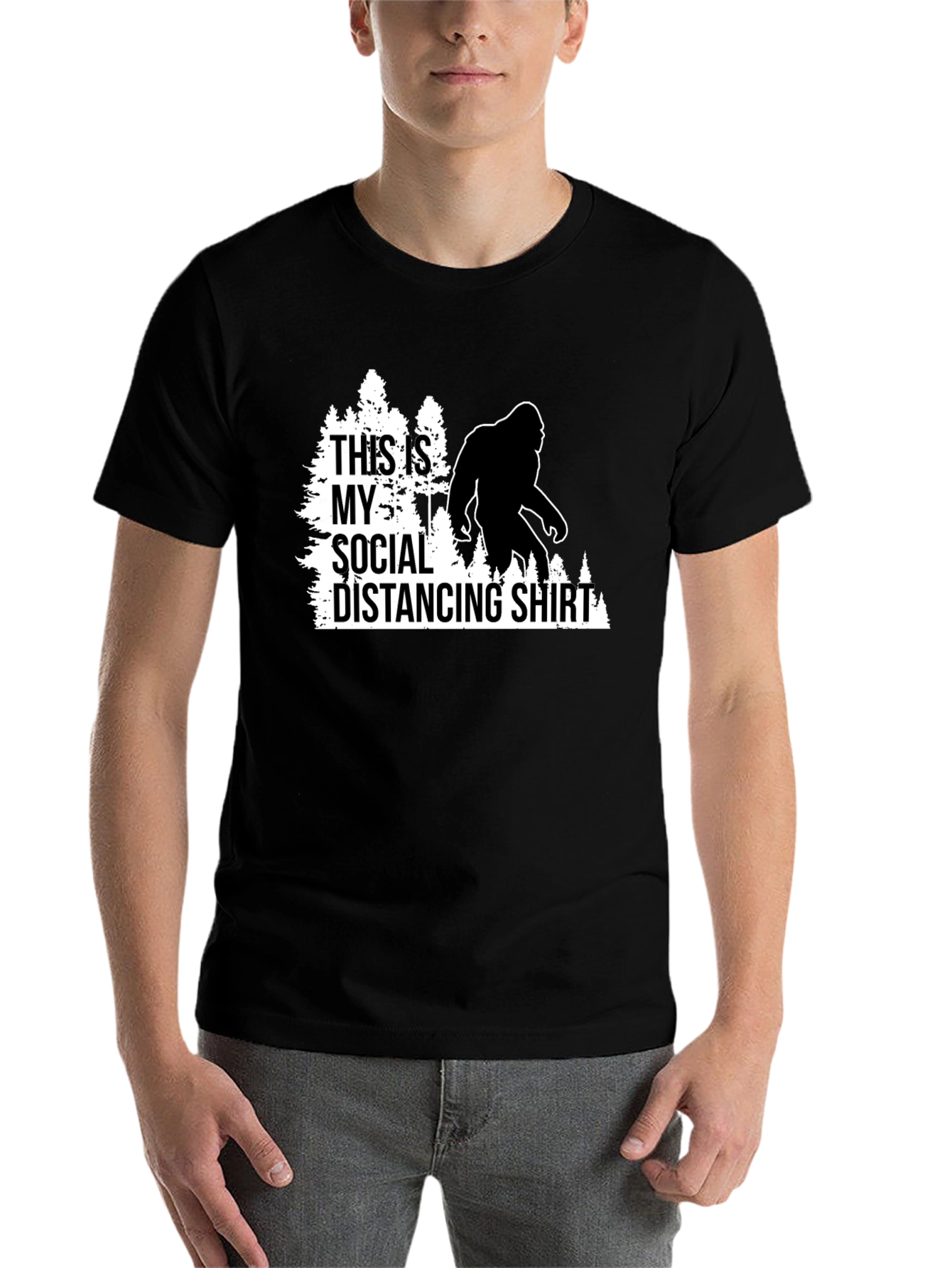 Black Funny Social Distancing Bigfoot Graphic Tee view 7