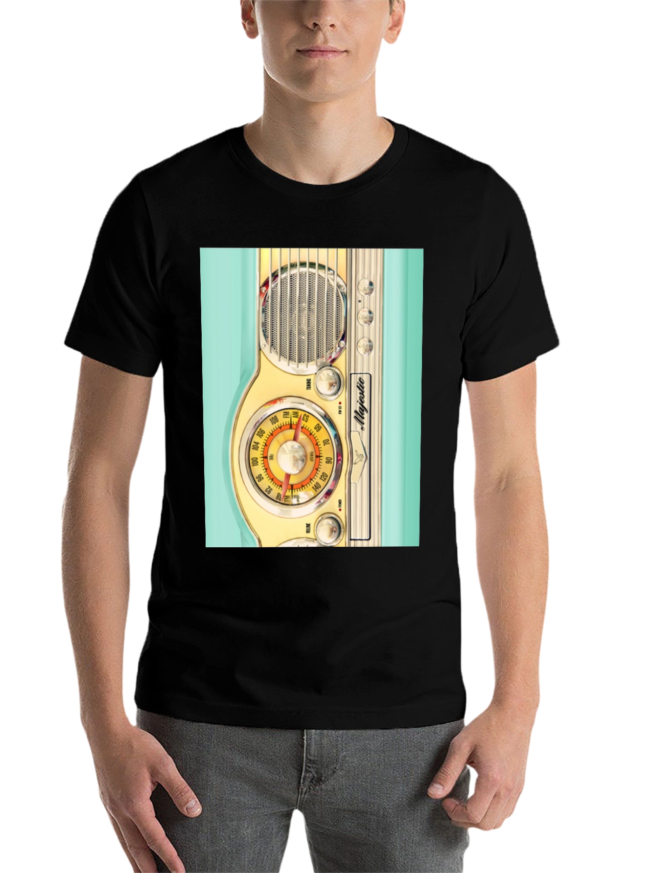 Black Retro Radio Graphic Tee - Vintage Majestic Radio Design view 7