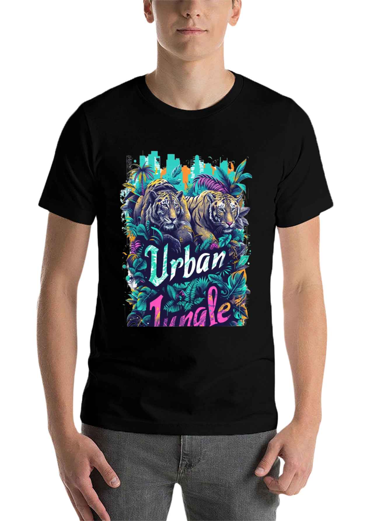 Black Urban Jungle Tiger Graphic T-Shirt view 7