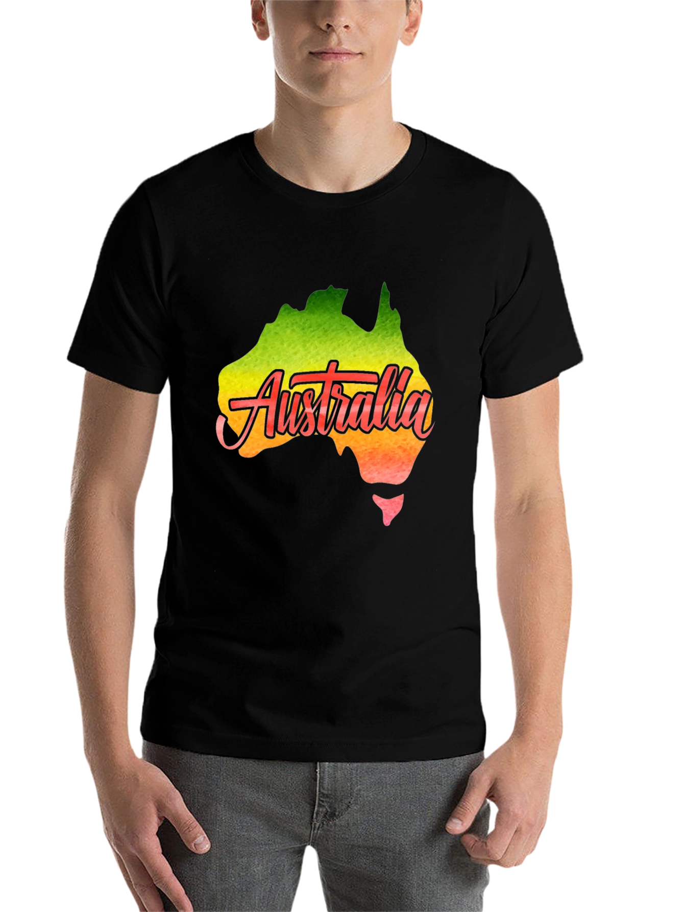Black Australia Map T-Shirt - Black Cotton Graphic Tee view 7