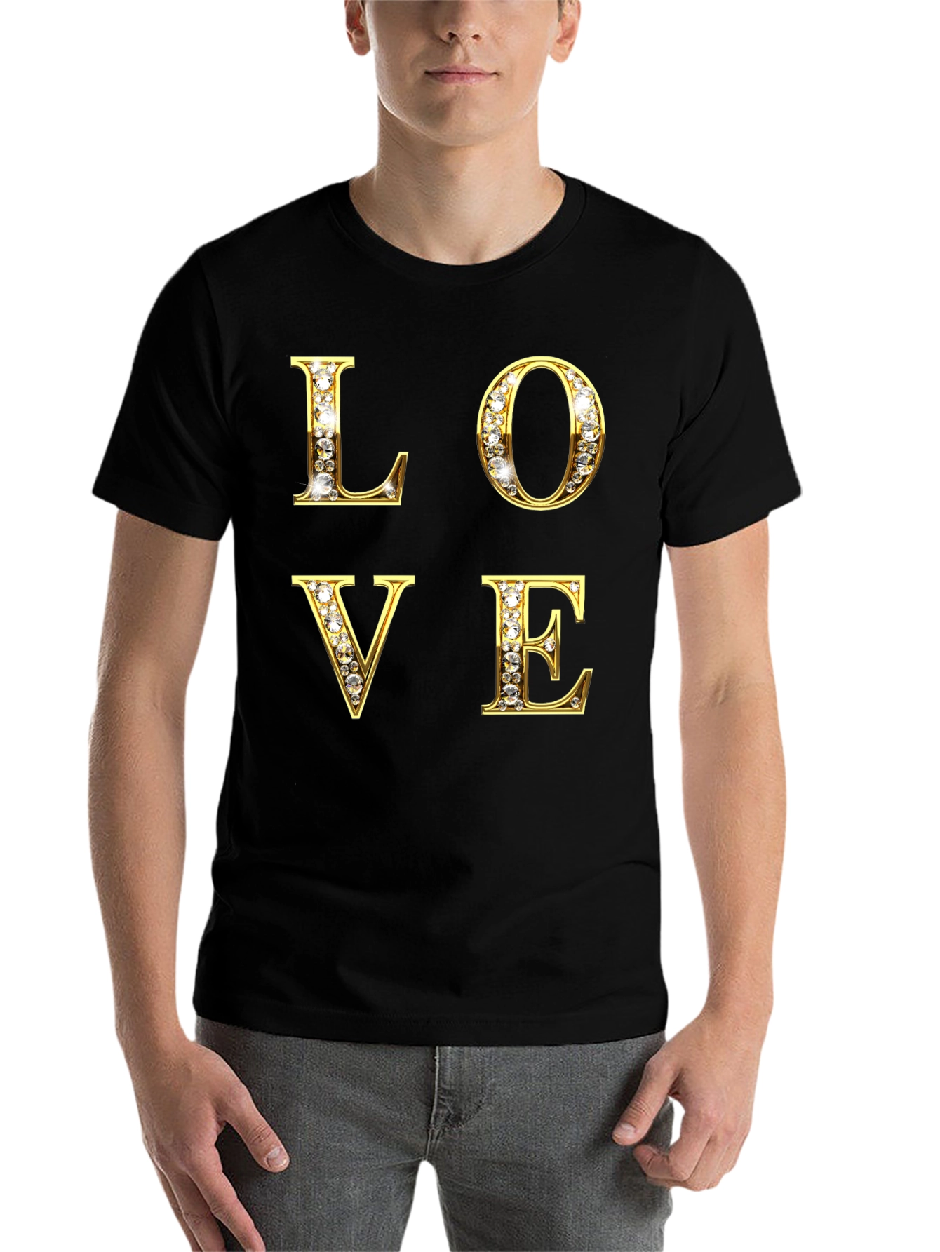 Black LOVE Diamond Letter Graphic Tee - Stylish & Eye-catching view 7