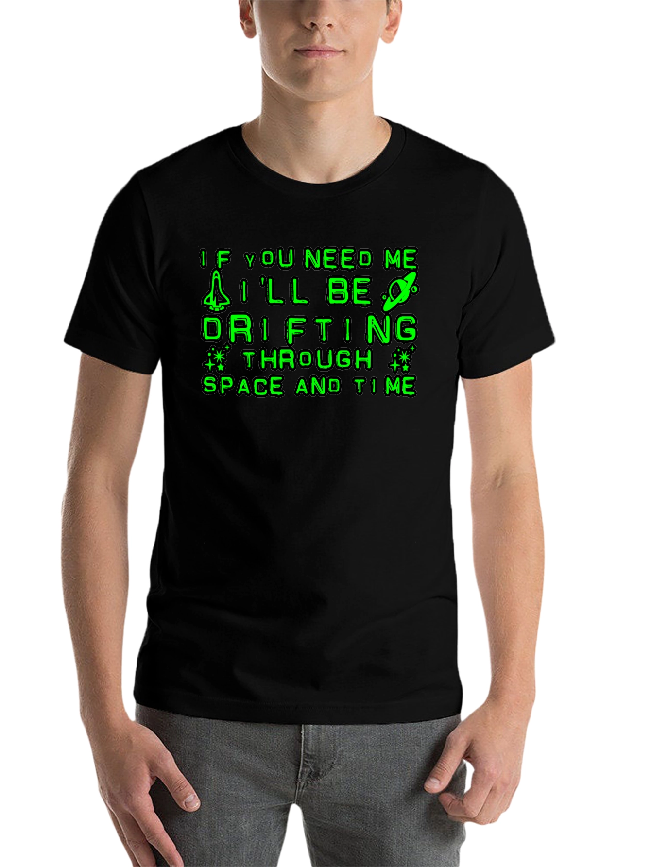 Black Drifting Through Space & Time Graphic T-Shirt view 7