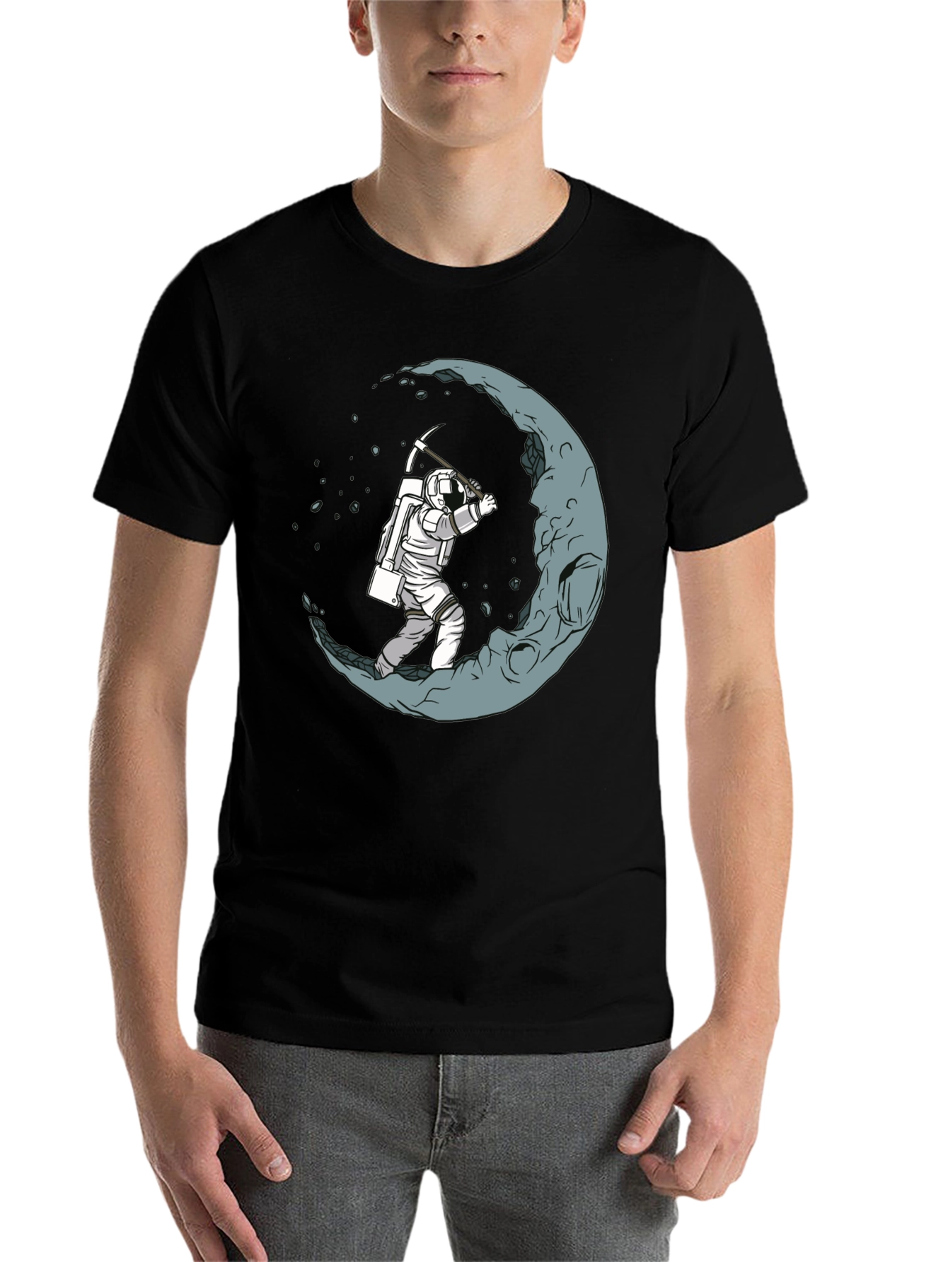 Black Astronaut Moon Mining Black T-Shirt view 7