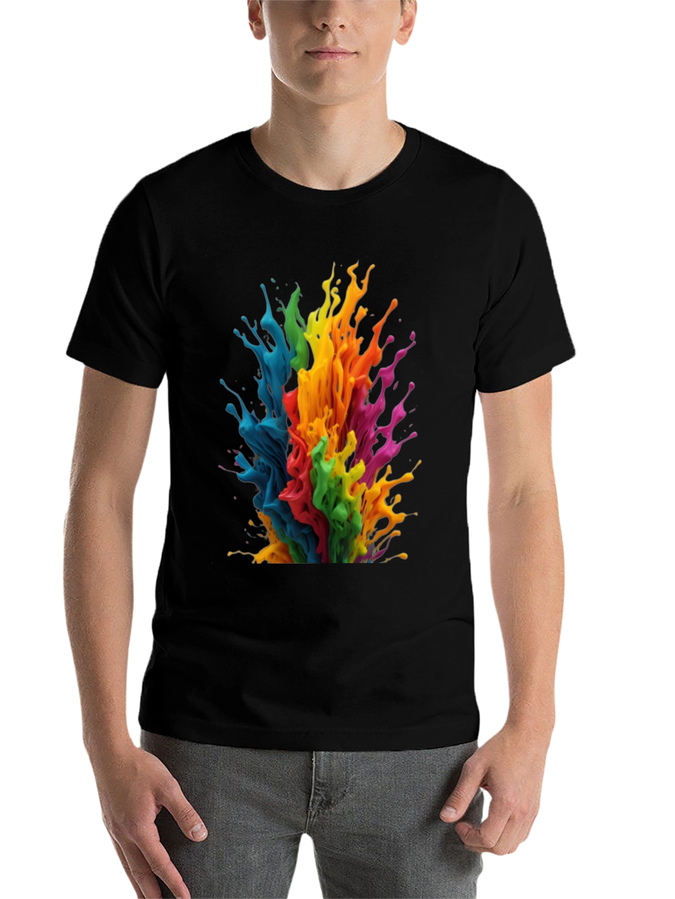 Black Rainbow Paint Splatter Graphic T-Shirt view 7