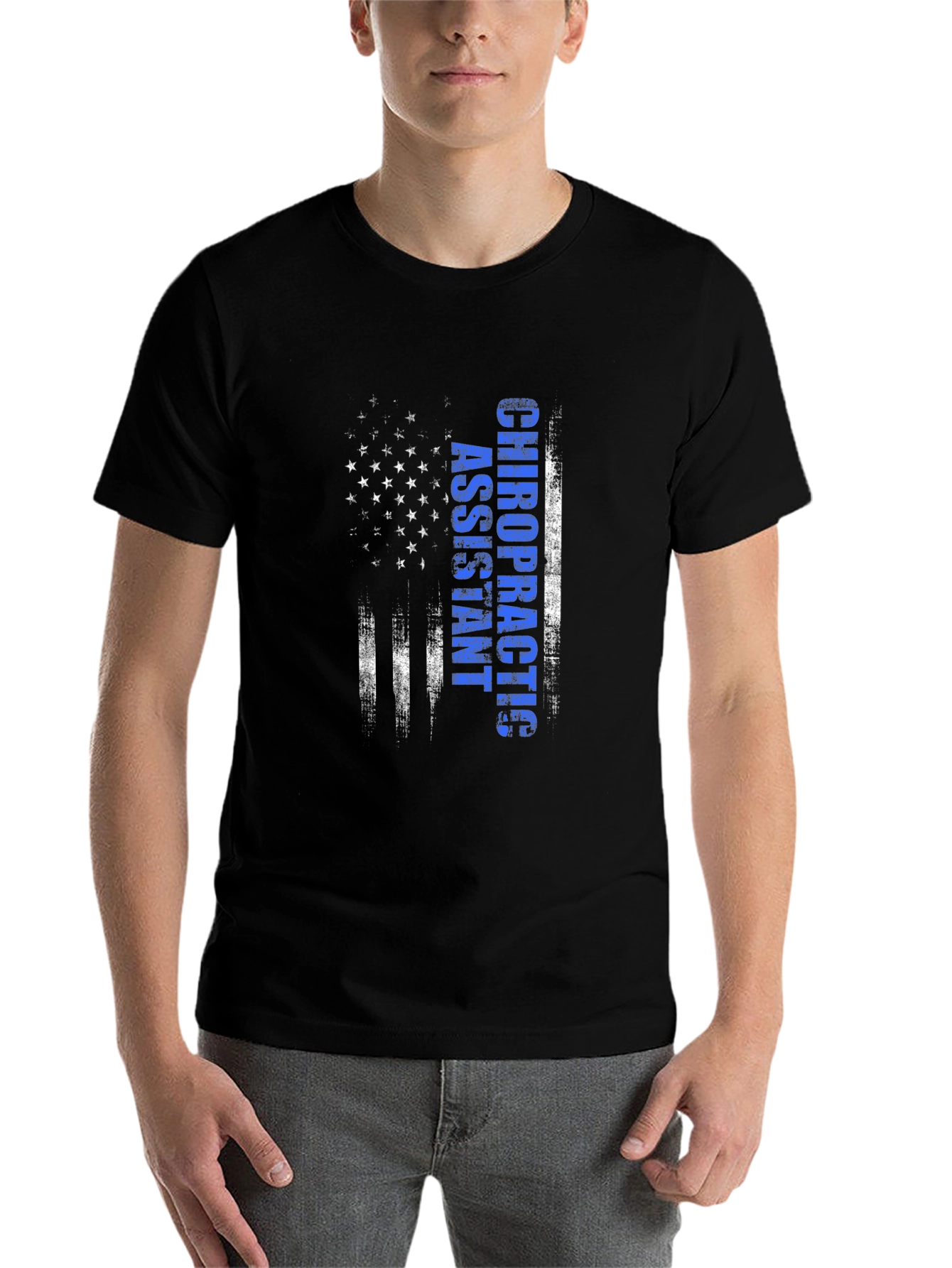 Black Chiropractic Assistant American Flag T-Shirt view 7