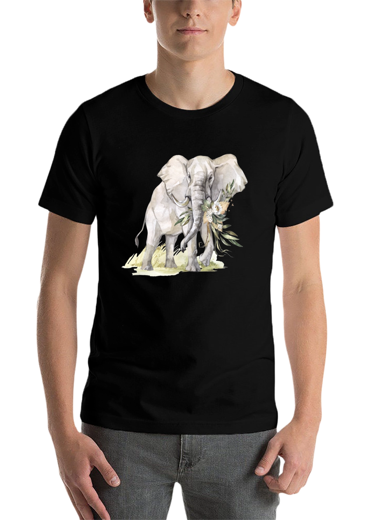 Black Elephant Floral T-Shirt - Stylish Graphic Tee view 7