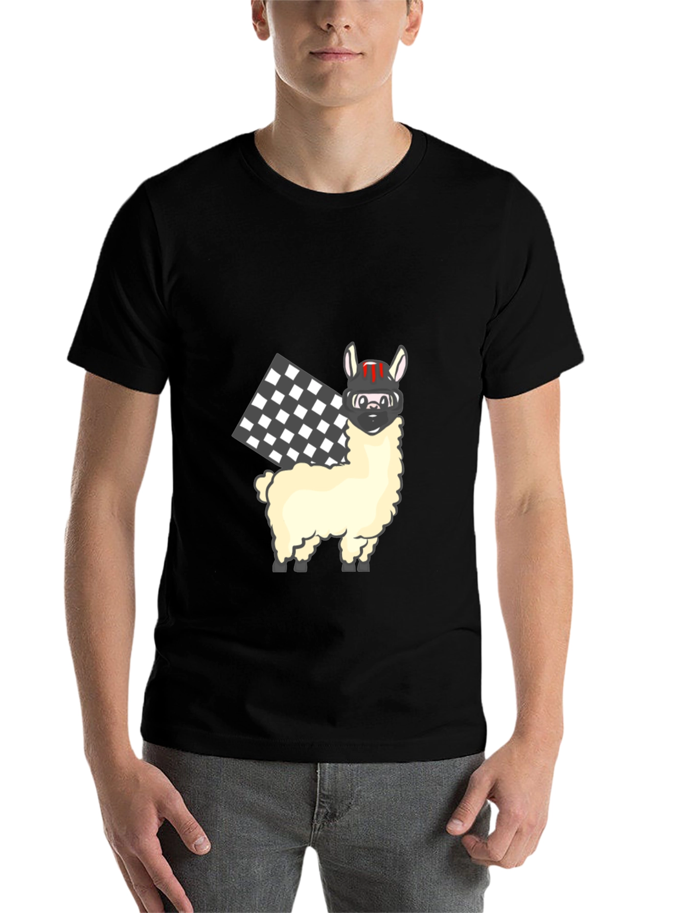 Black Llama Racer Black T-Shirt view 7