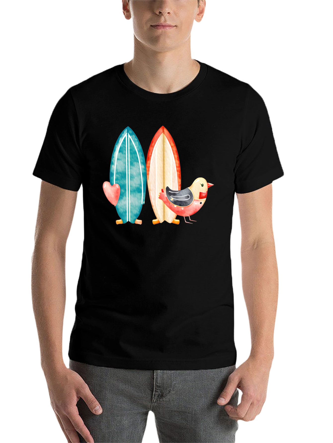 Black Surfboards & Bird T-Shirt - Coastal Style view 7